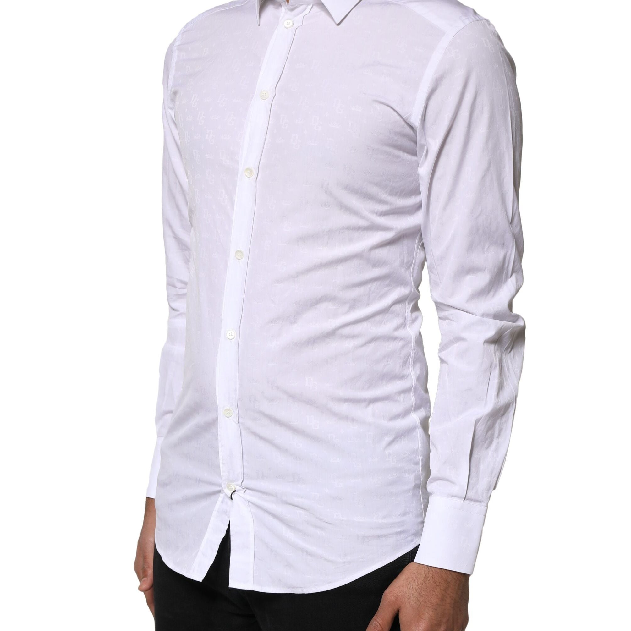 Dolce & Gabbana White GOLD Cotton Long Sleeves Dress Shirt