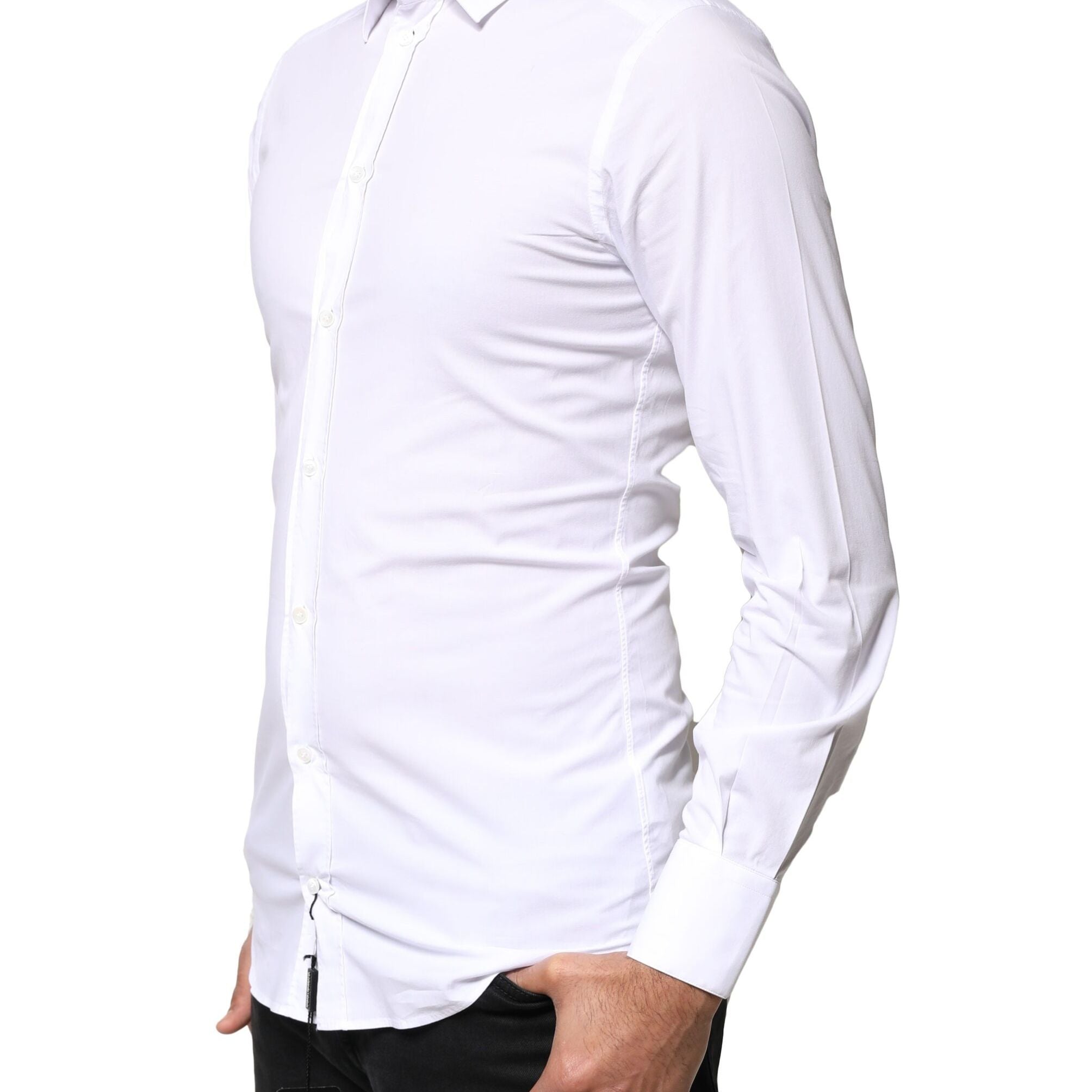 Dolce & Gabbana White GOLD Cotton Long Sleeves Dress Shirt