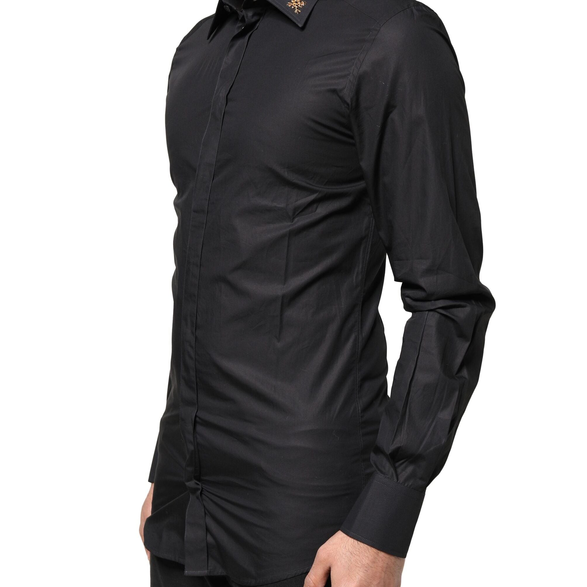 Dolce & Gabbana Black GOLD Cross Embellished Men Dress Shirt