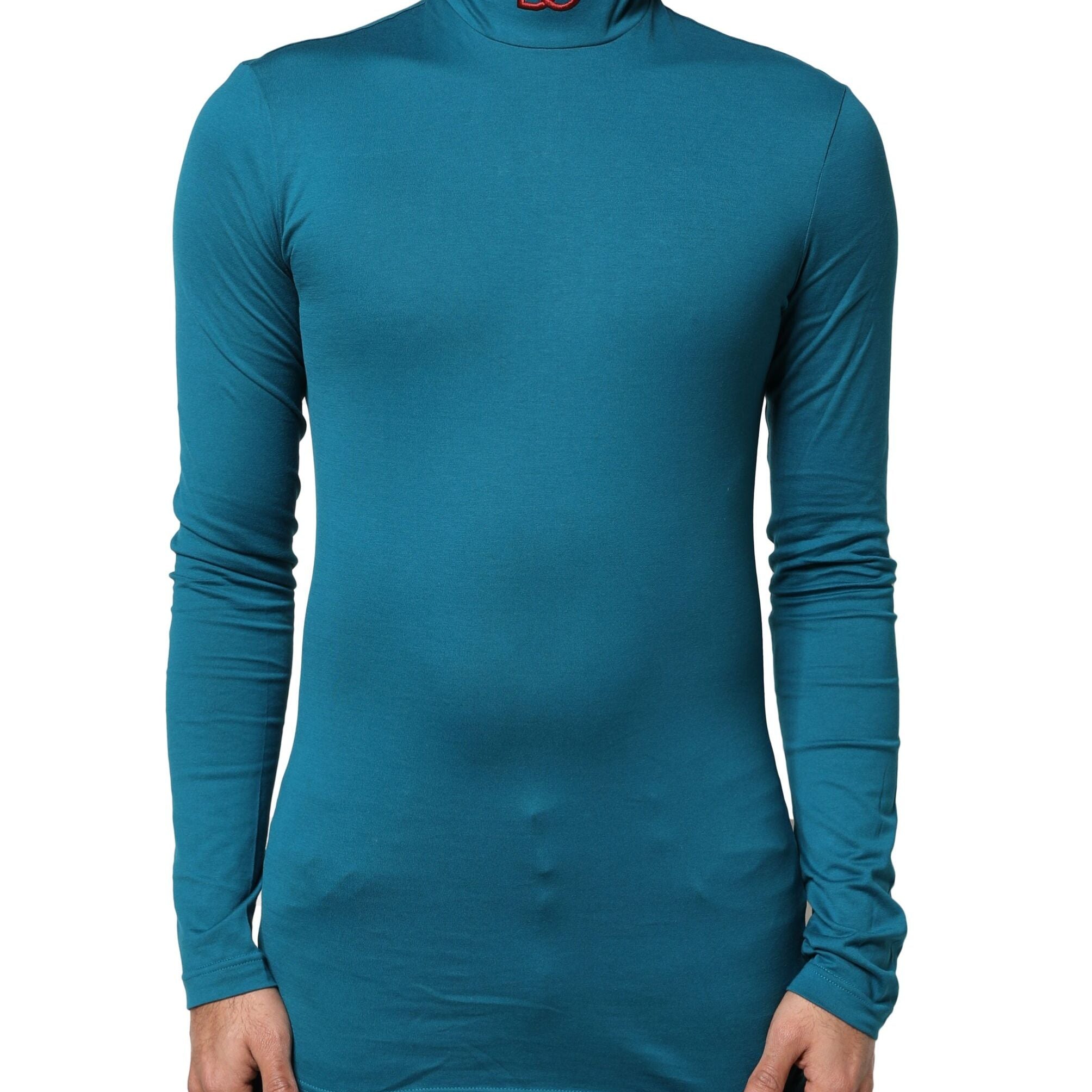 Dolce & Gabbana Blue Cotton Turtleneck Long Sleeves Sweater