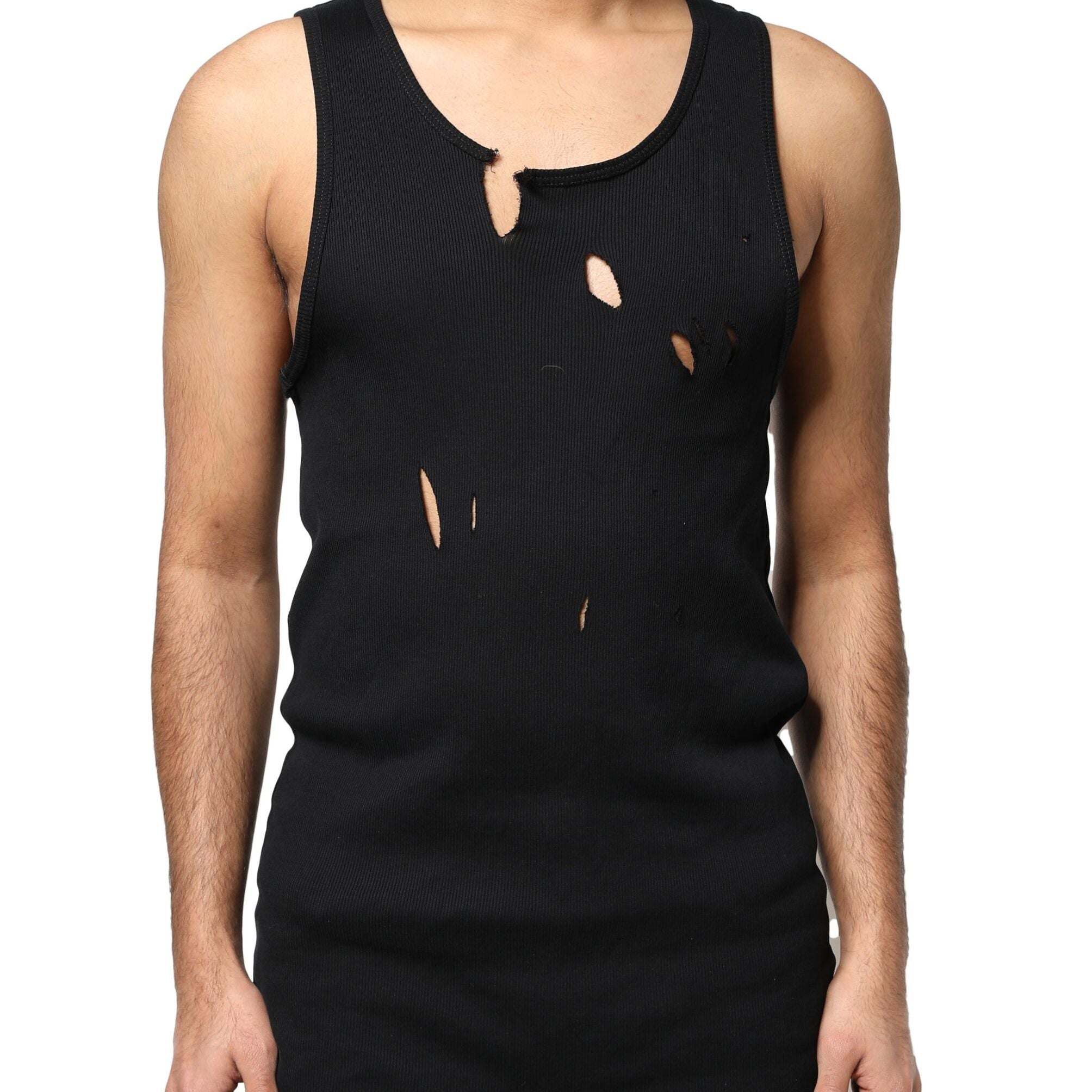 Dolce & Gabbana Black Cotton Rip Style Sleeveless Men Tank T-shirt