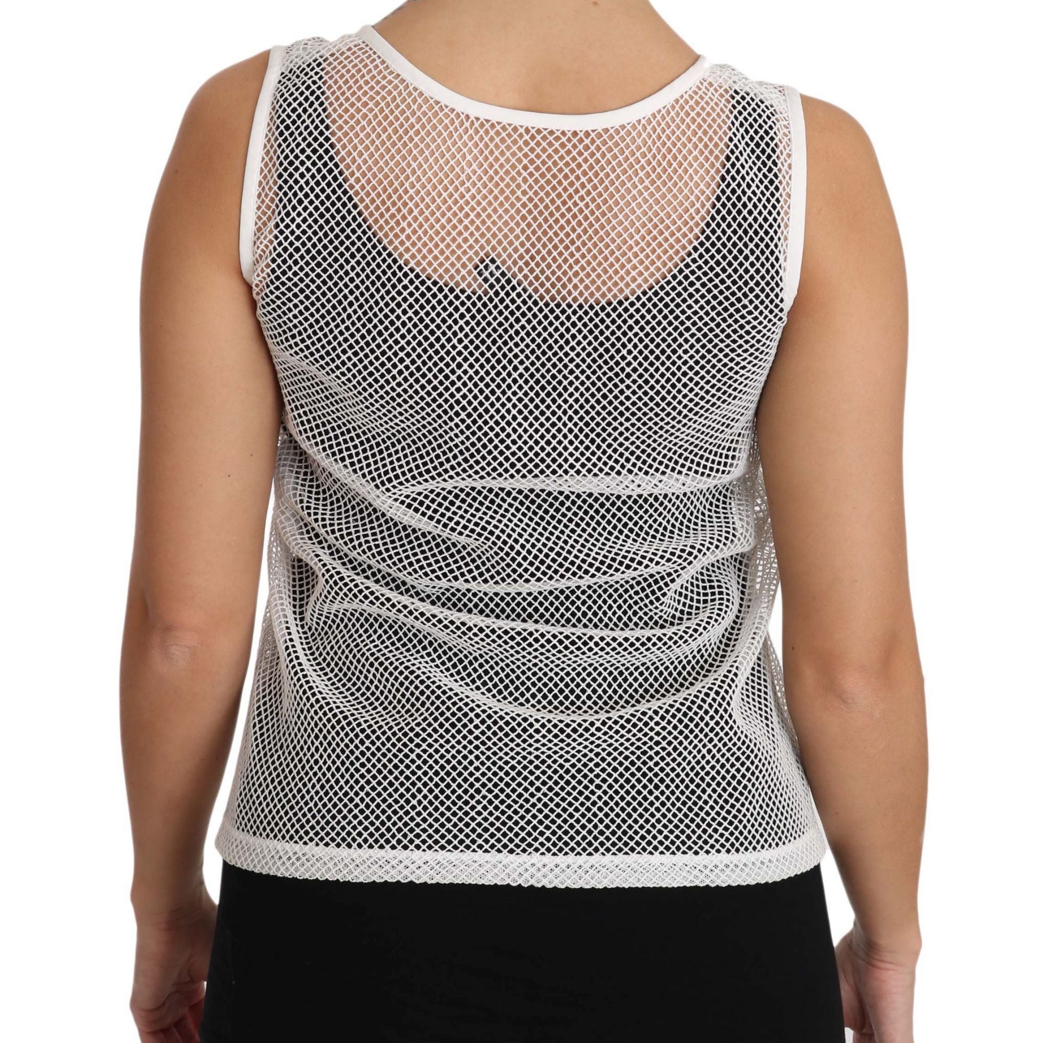 Dolce & Gabbana White Net  Transparent Sleeveless Tank Top