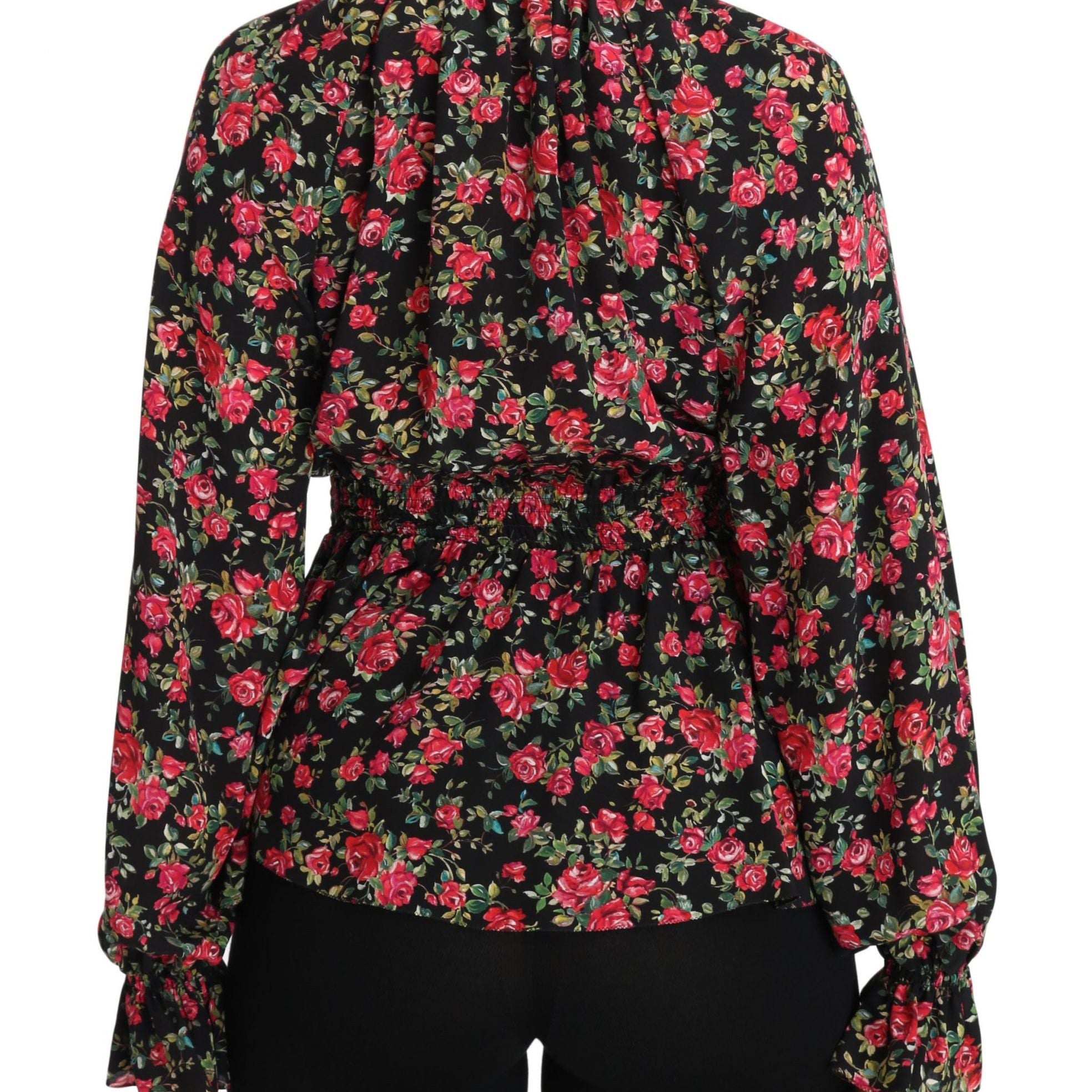 Dolce & Gabbana Black Rose Print Floral Shirt Top Blouse