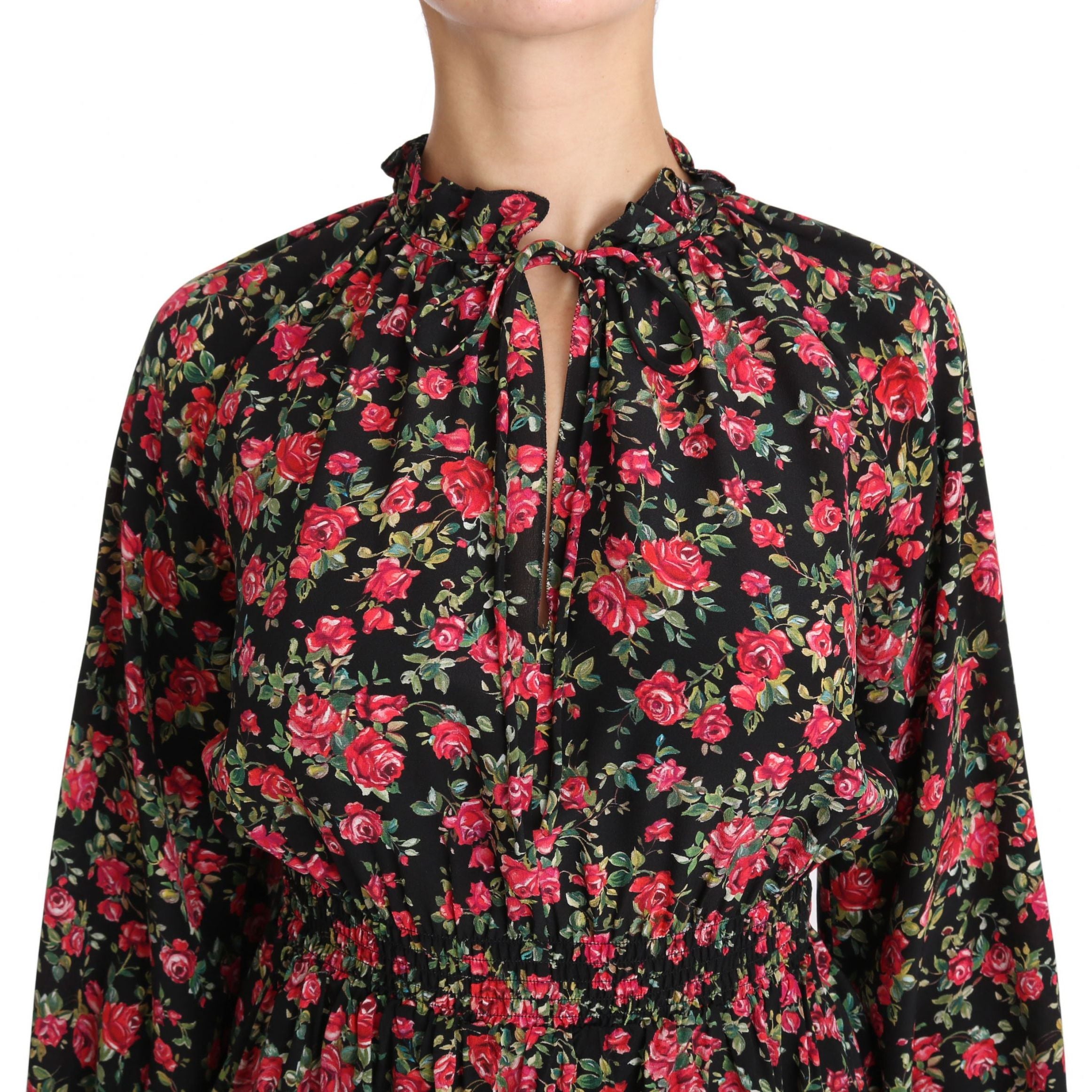 Dolce & Gabbana Black Rose Print Floral Shirt Top Blouse