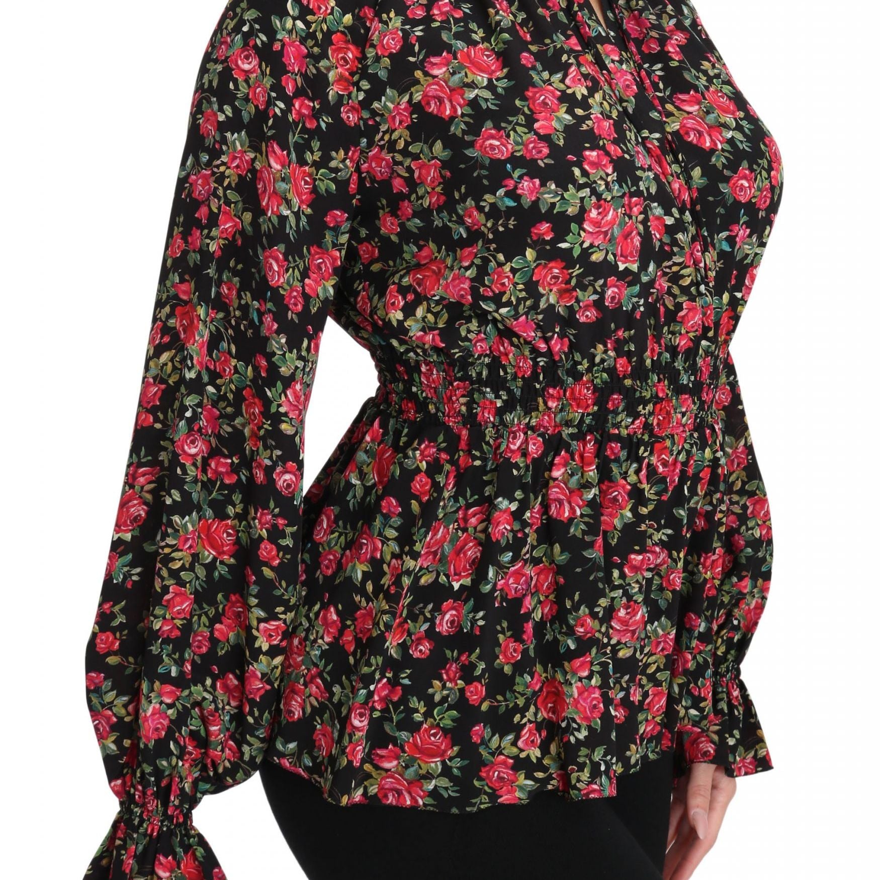 Dolce & Gabbana Black Rose Print Floral Shirt Top Blouse
