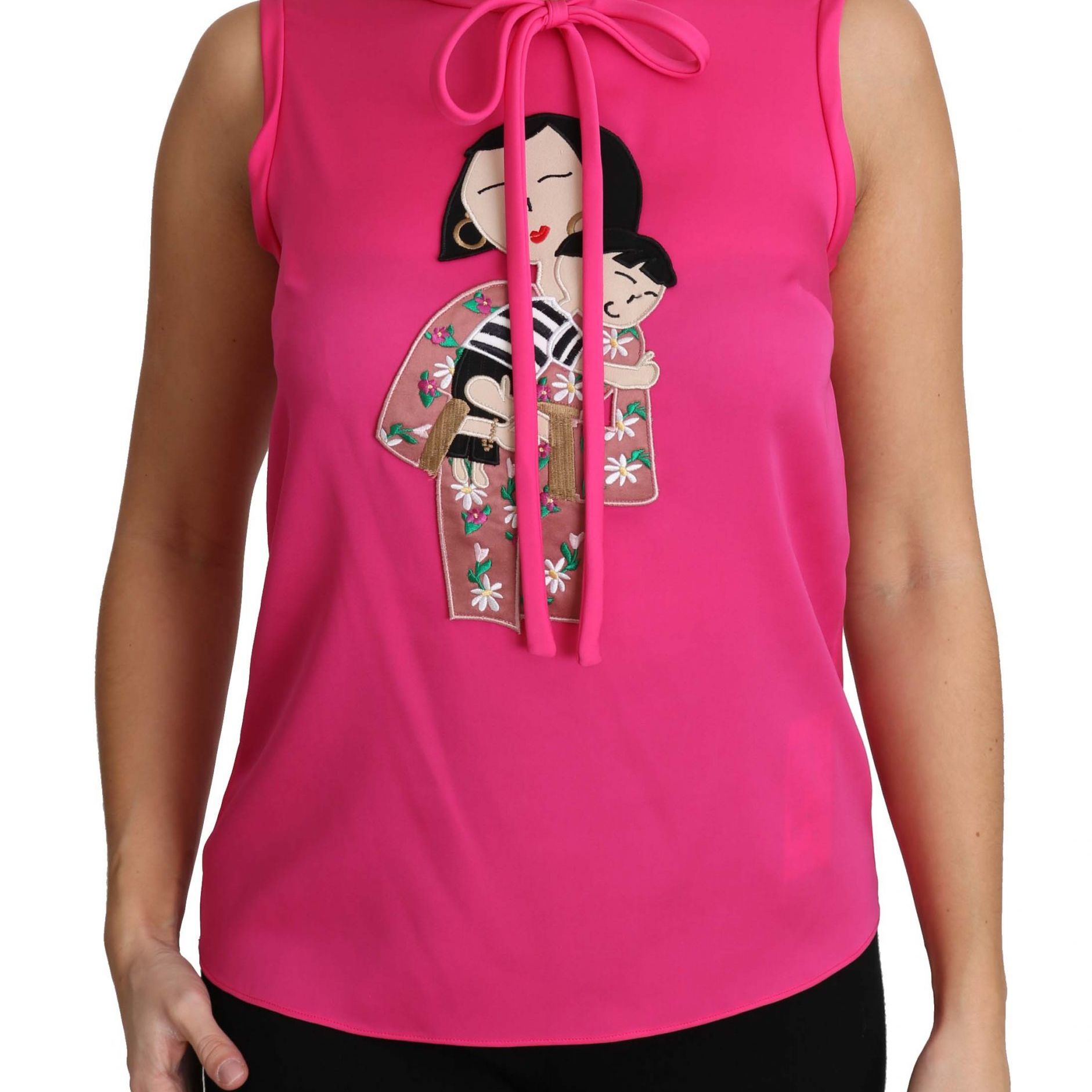 Dolce & Gabbana Pink Family Silk Tank  Mama Blouse Top Shirt