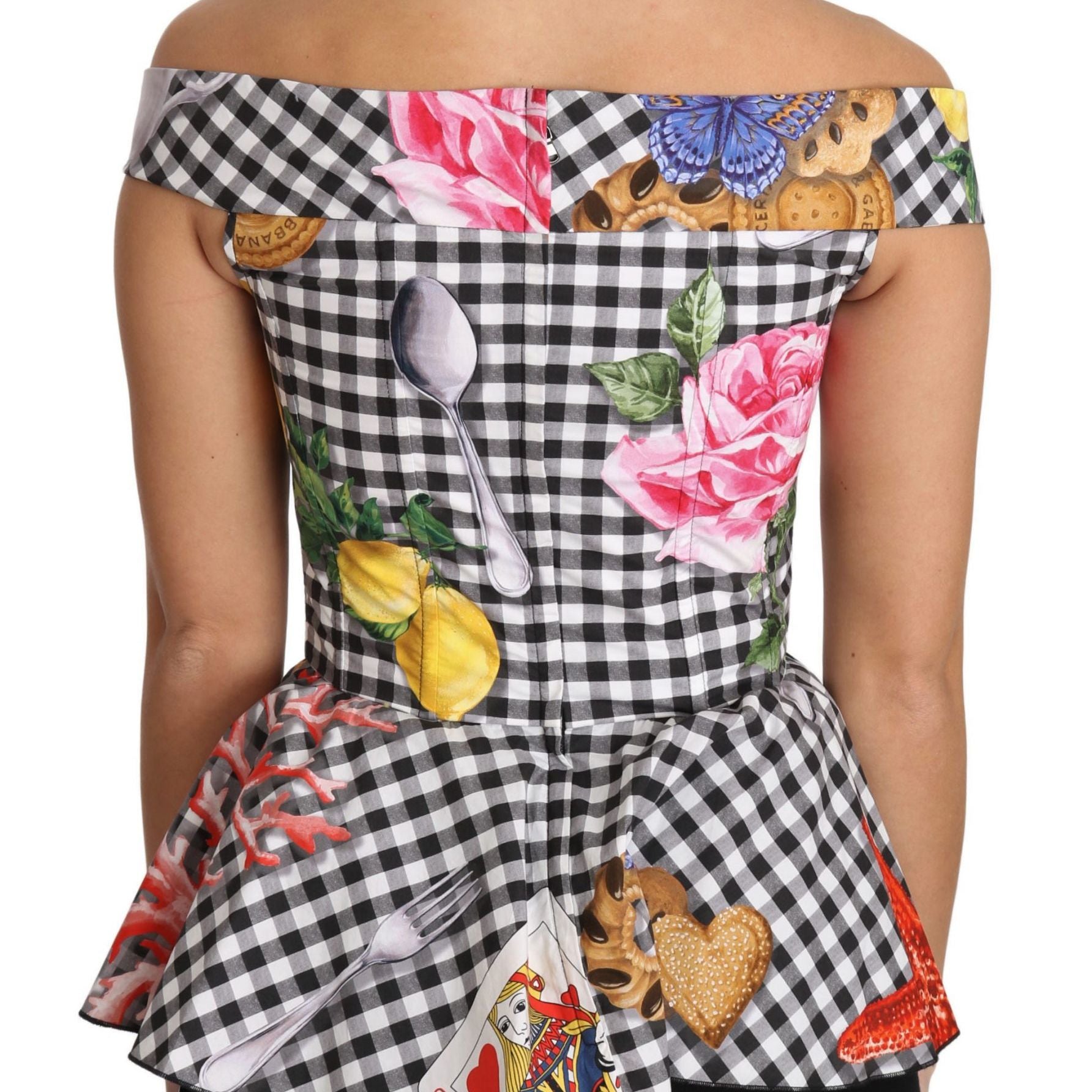 Dolce & Gabbana Black and White Corset Blouse Sicily Lemon Check Top