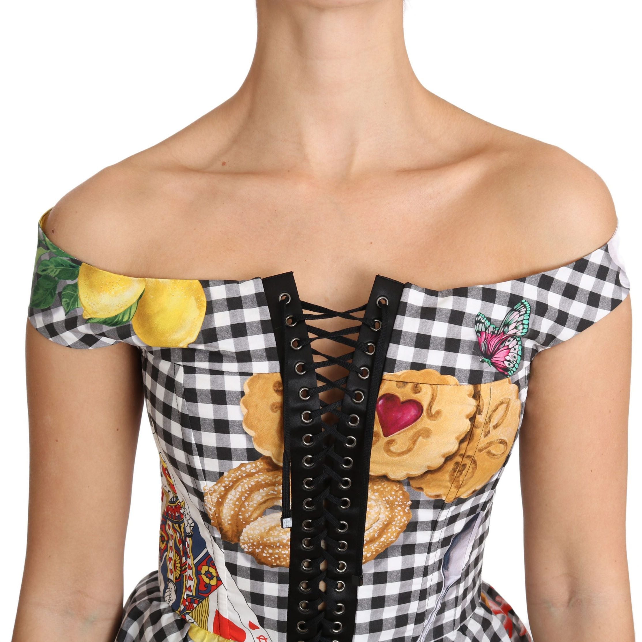 Dolce & Gabbana Black and White Corset Blouse Sicily Lemon Check Top