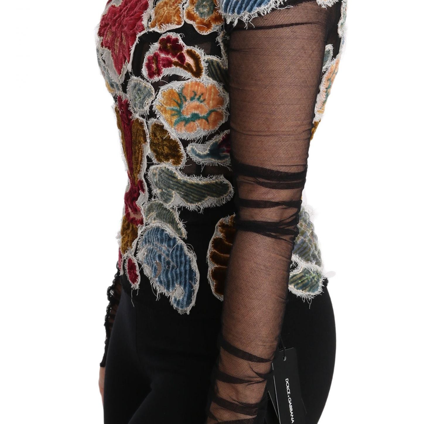 Dolce & Gabbana Black Floral Ricamo Top T-shirt Blouse