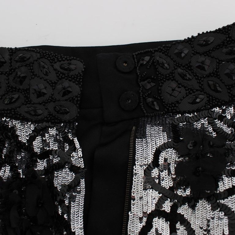 Dolce & Gabbana Black Crystal Sequined Mini Shorts