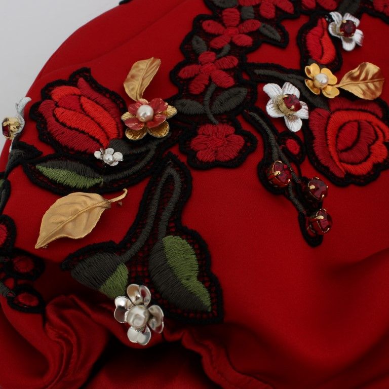 Dolce & Gabbana Red Silk Crystal Roses Shorts