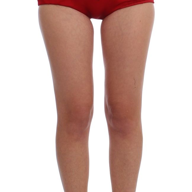 Dolce & Gabbana Red Silk Crystal Roses Shorts