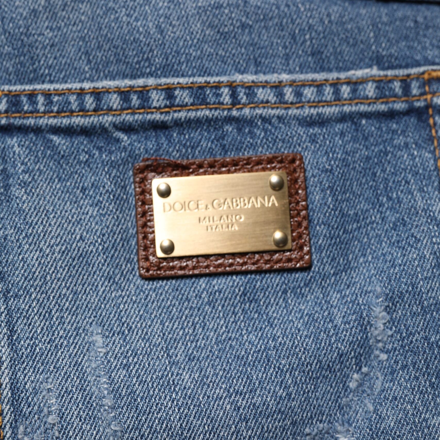 Dolce & Gabbana Blue Tattered Cotton Straight Denim Jeans