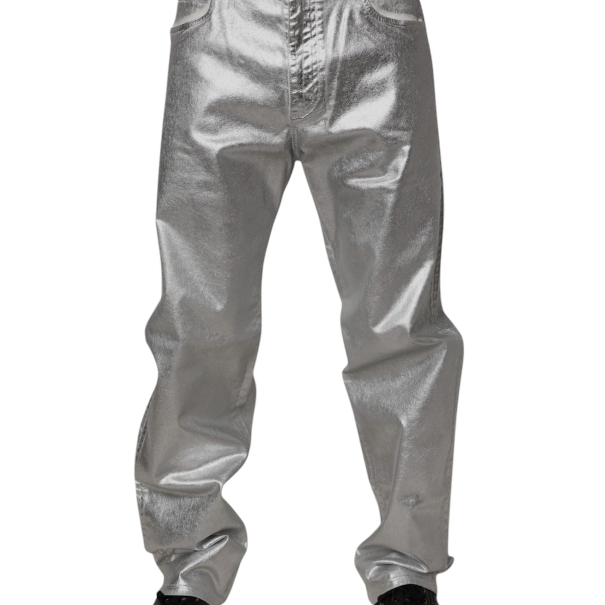 Dolce & Gabbana Metallic Silver Cotton Straight Denim Jeans
