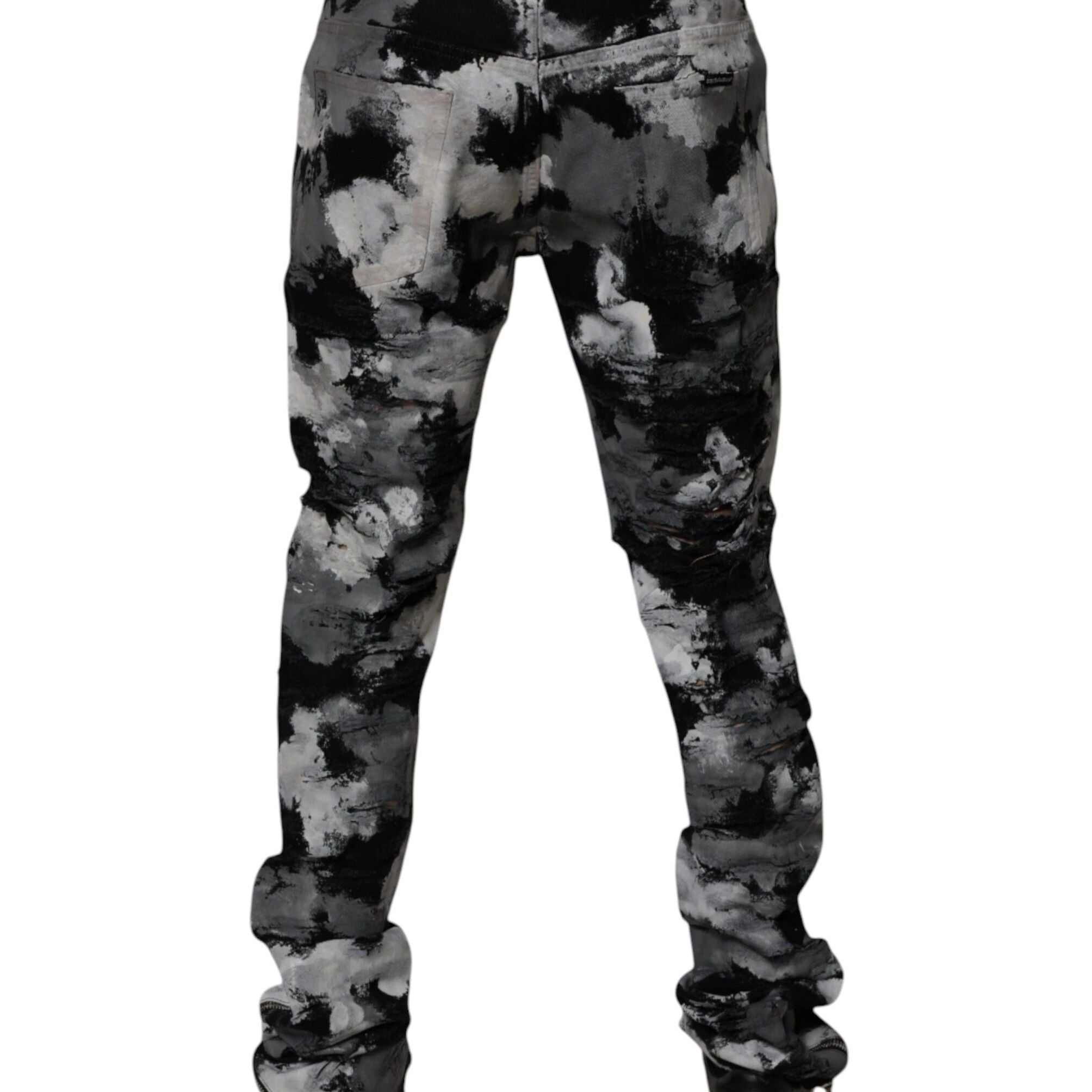 Dolce & Gabbana Multicolor Camouflage Tattered Skinny Denim Jeans