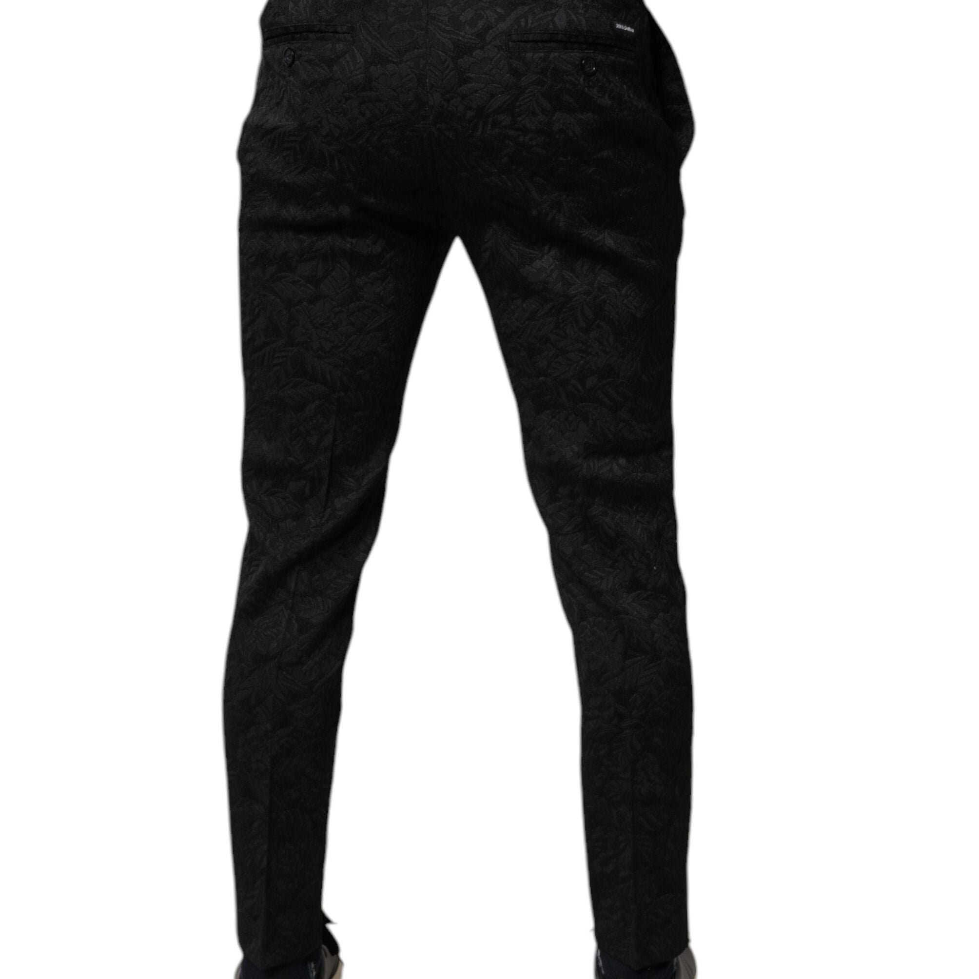 Dolce & Gabbana Black Brocade Polyester Skinny Dress Pants