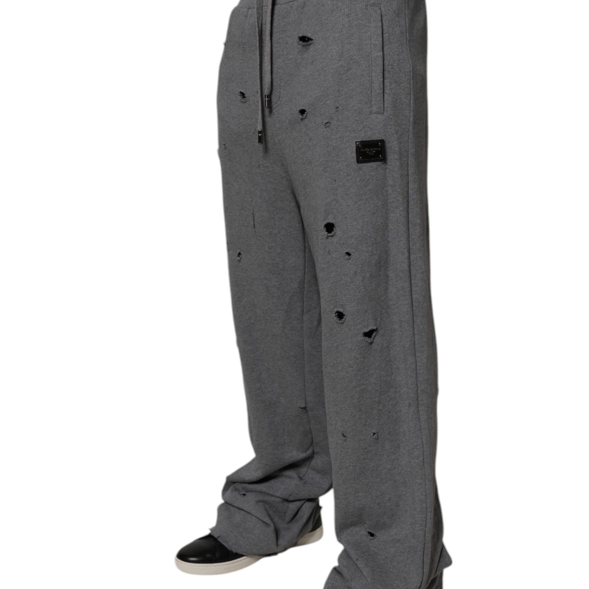 Dolce & Gabbana Gray Cotton RipStyle Straight Sweatpants Pants
