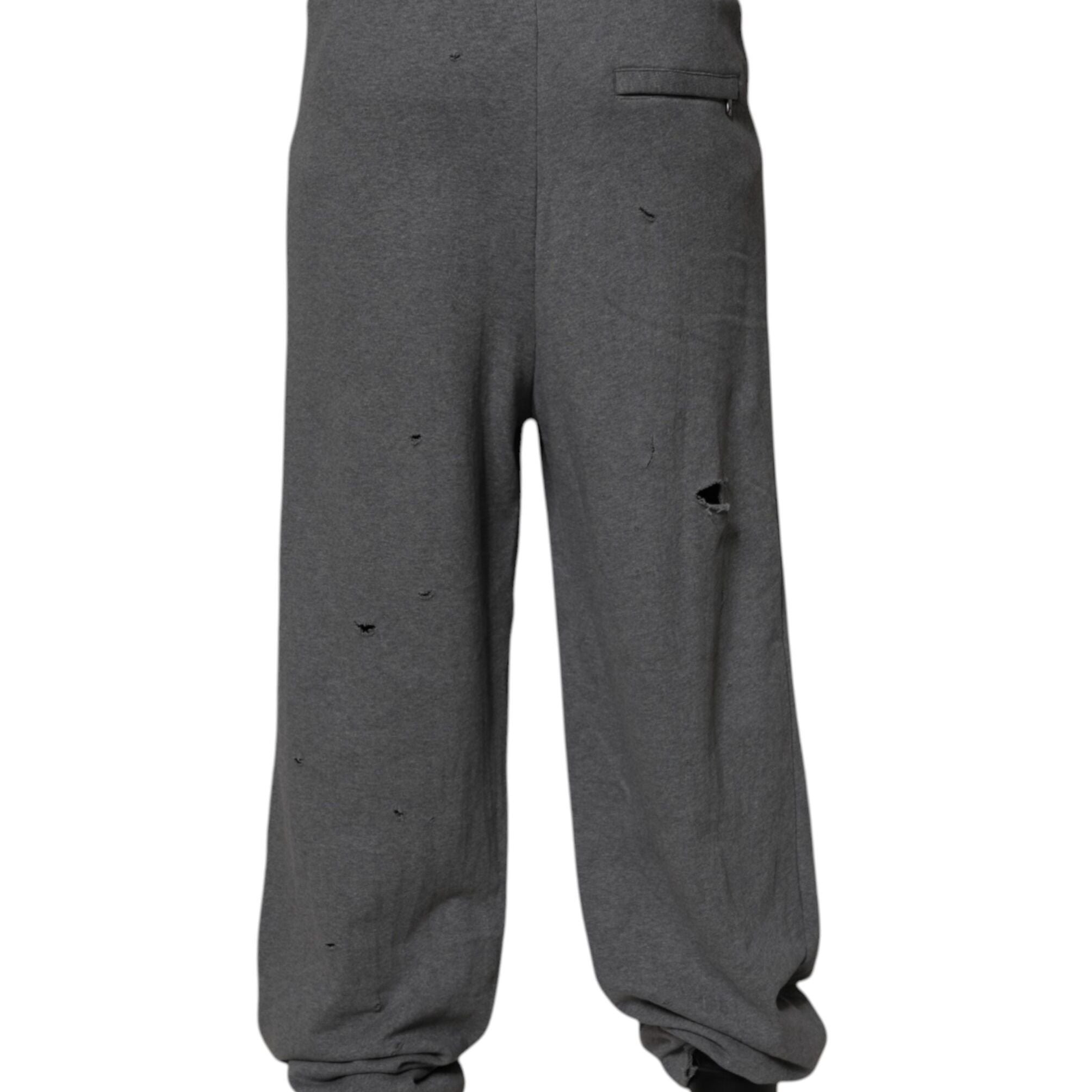 Dolce & Gabbana Gray Cotton RipStyle Straight Sweatpants Pants