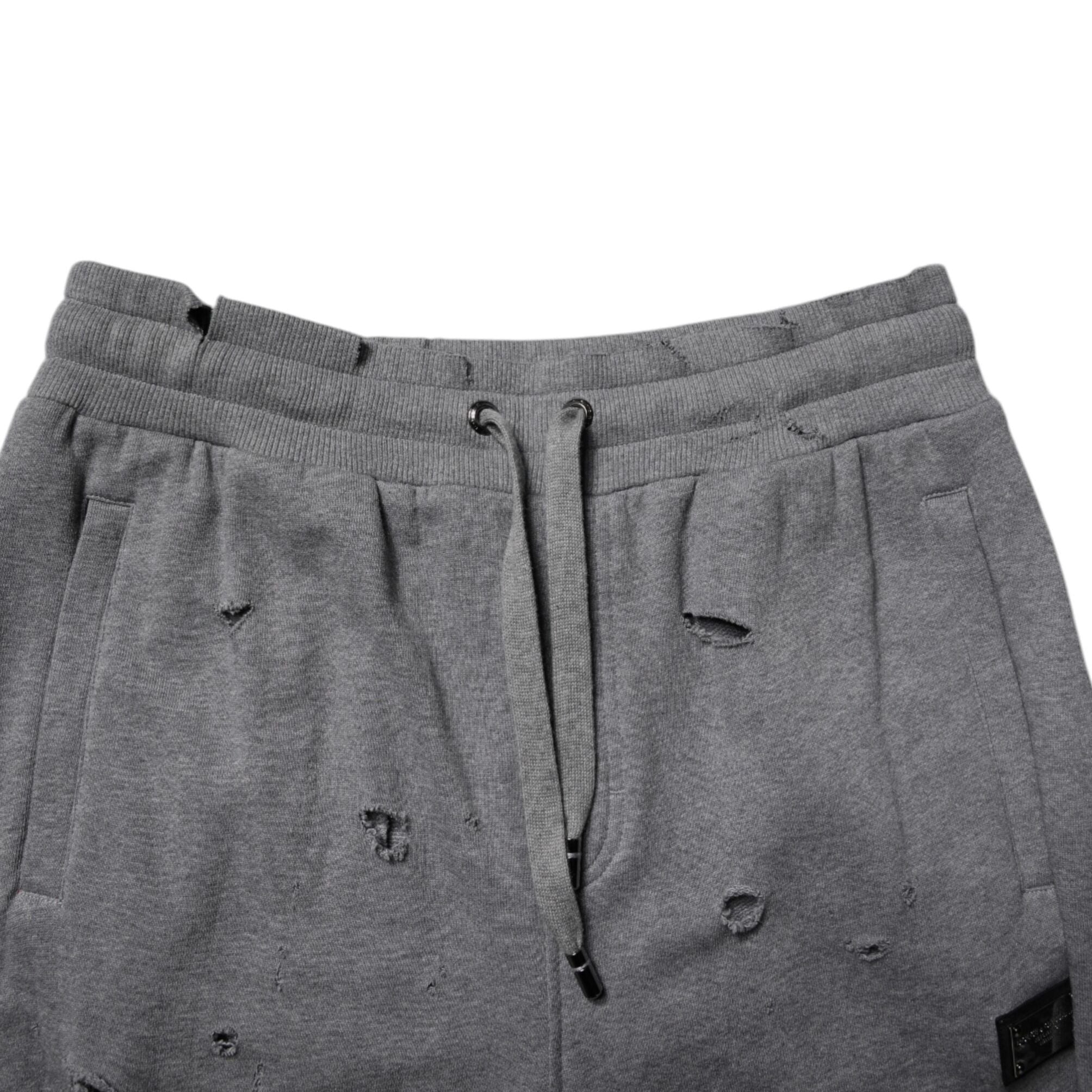 Dolce & Gabbana Gray Cotton RipStyle Straight Sweatpants Pants