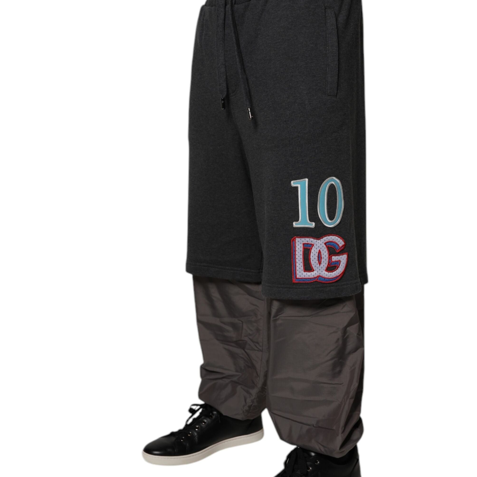 Dolce & Gabbana Dark Gray Cotton Layered Straight Sweatpants Pants