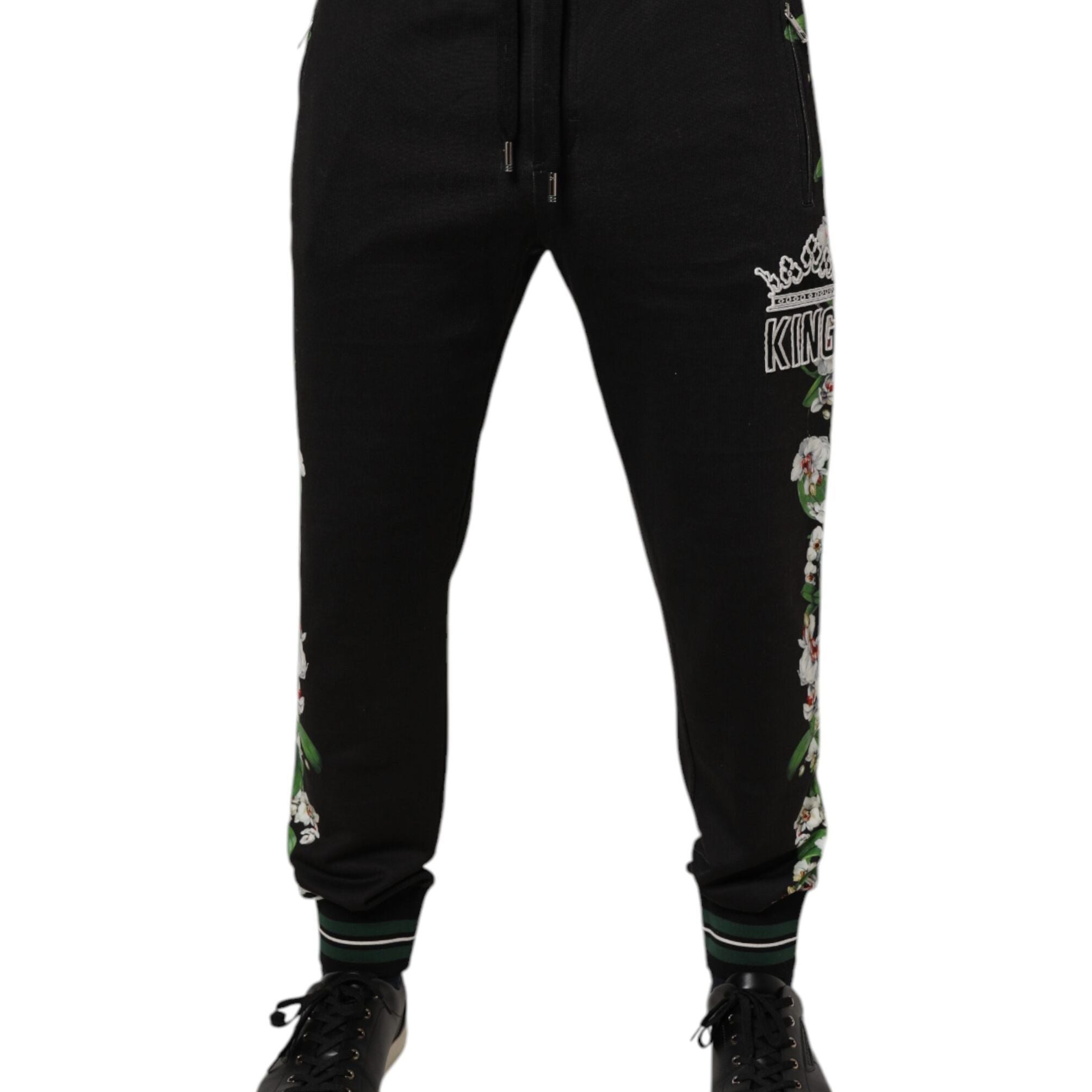 Dolce & Gabbana Black Floral King Men Jogger Sweatpants Pants
