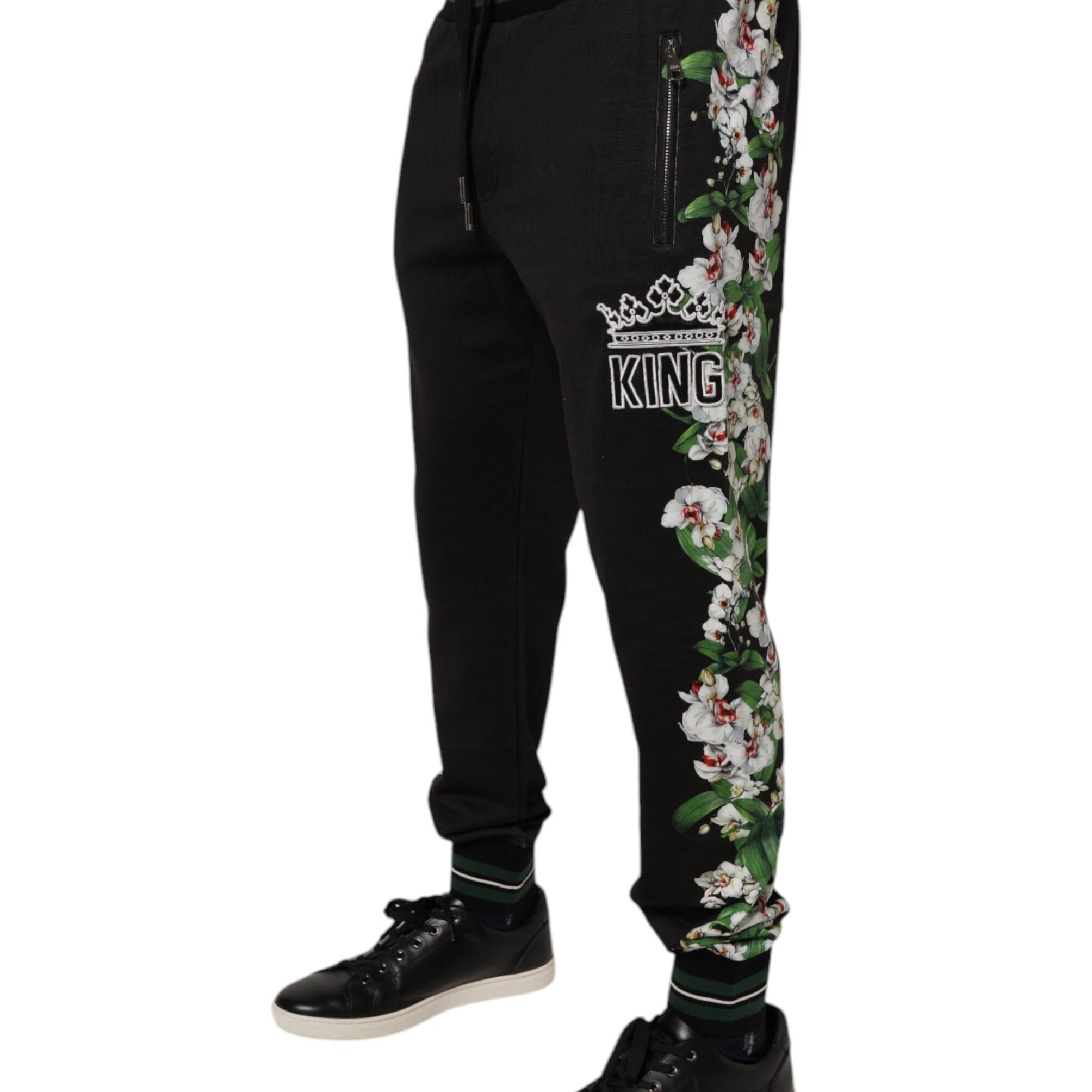 Dolce & Gabbana Black Floral King Men Jogger Sweatpants Pants