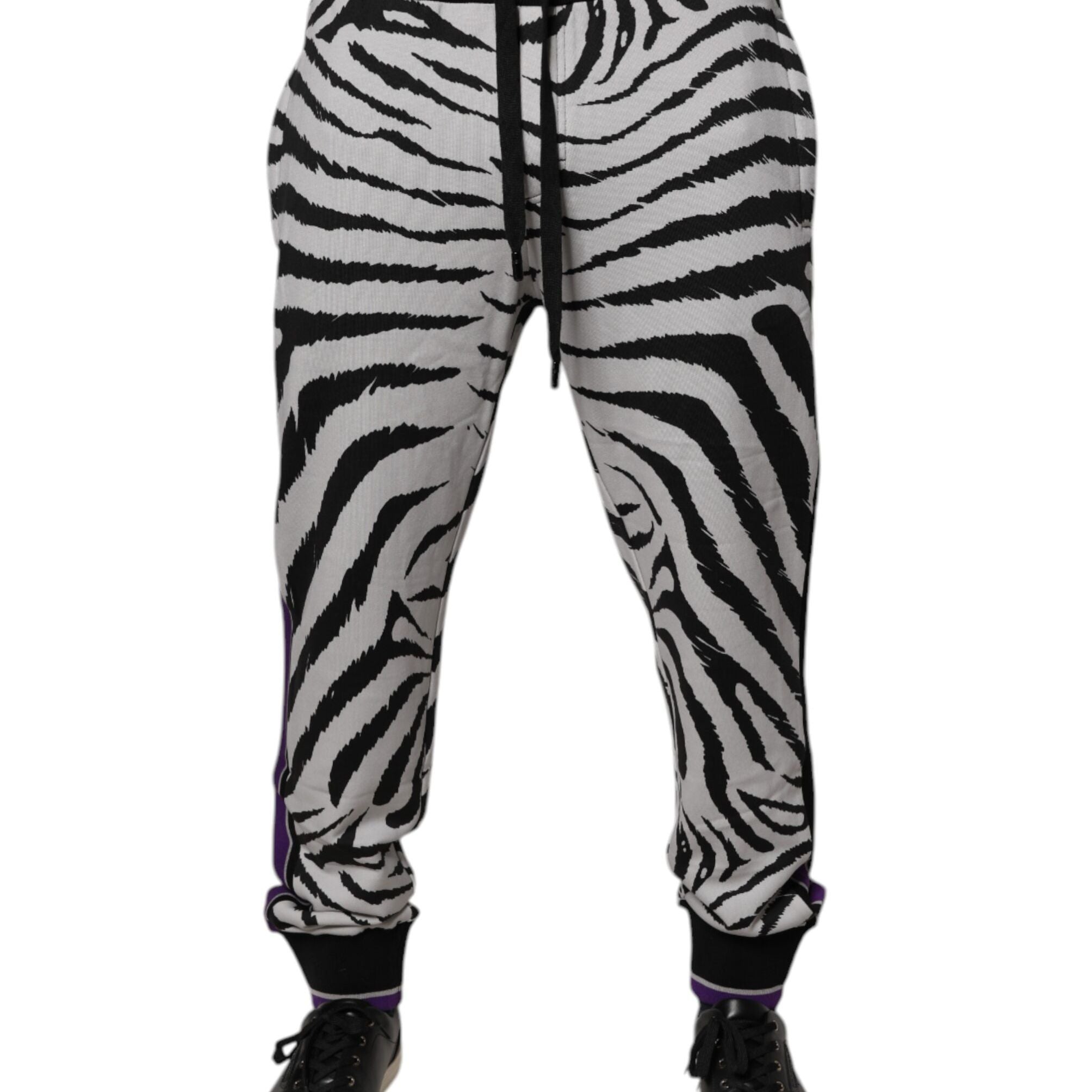 Dolce & Gabbana Black White Zebra Men Jogger Sweatpants Pants