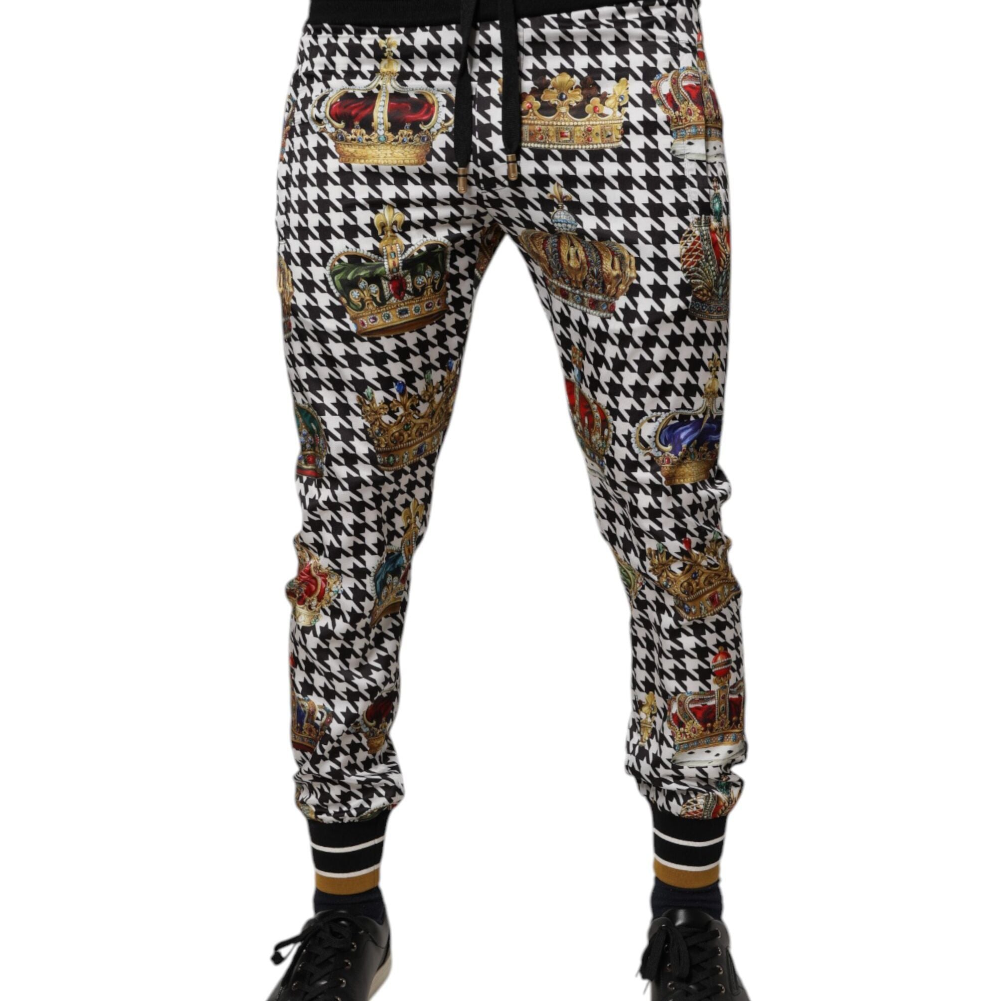 Dolce & Gabbana Multicolor Houndstooth Crown Men Sweatpants Pants