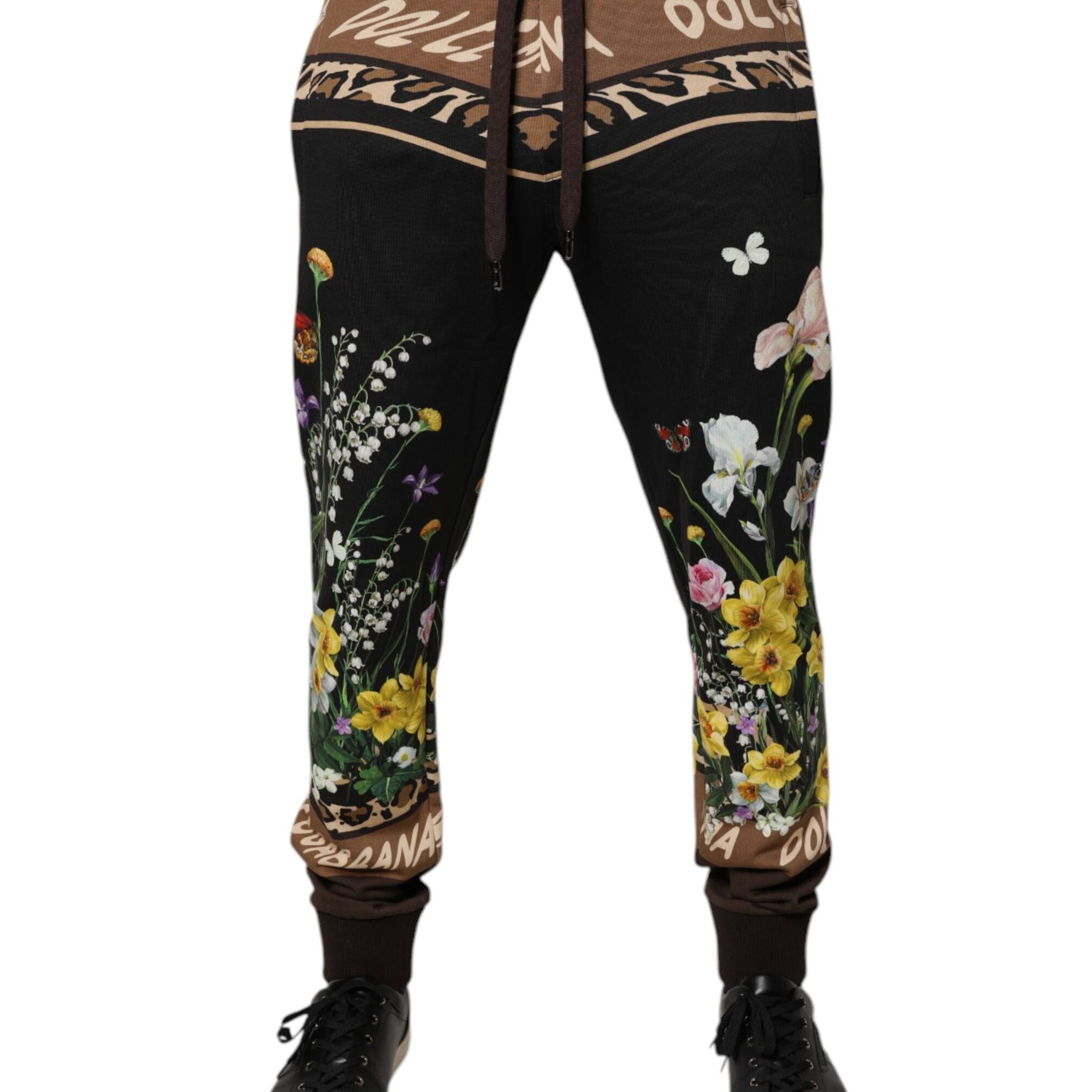 Dolce & Gabbana Black Floral Cotton Jogger Sweatpants Pants