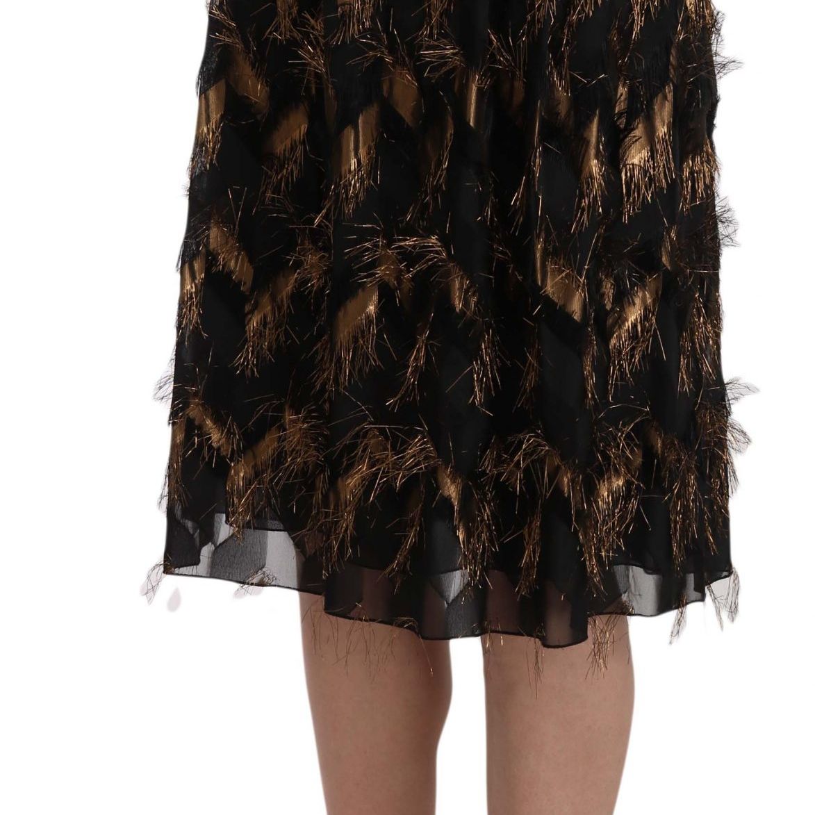 Dolce & Gabbana Black Gold Fringe Metallic Pencil A-line Skirt