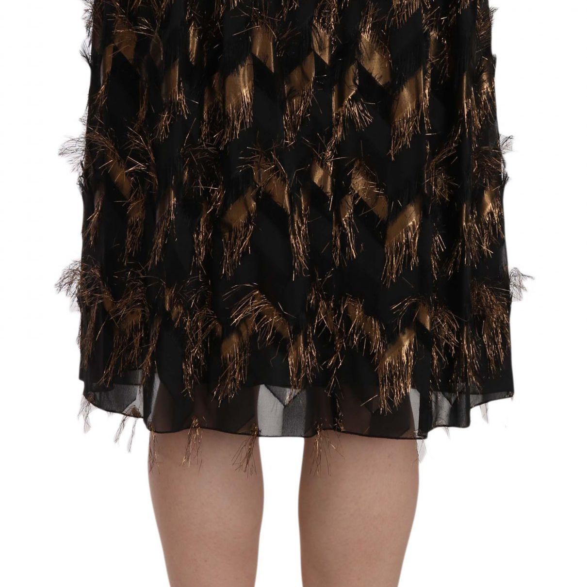 Dolce & Gabbana Black Gold Fringe Metallic Pencil A-line Skirt