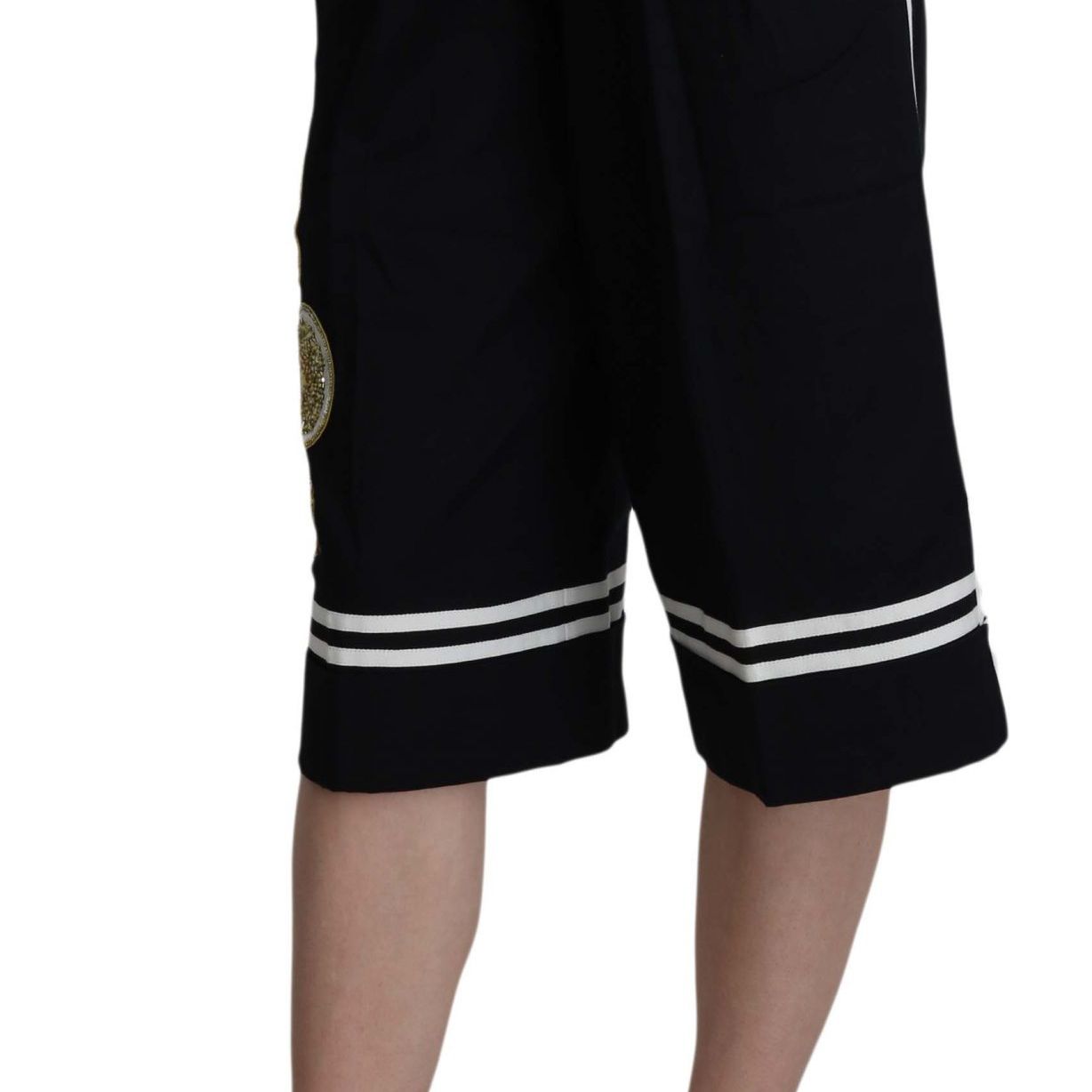 Dolce & Gabbana Black Cotton Cropped Embellished Pants