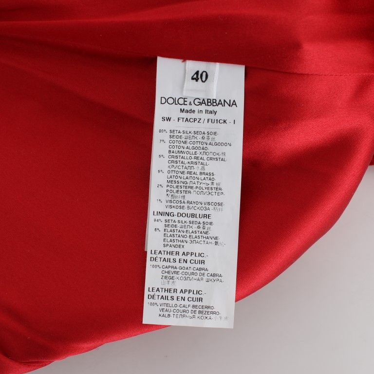 Dolce & Gabbana Red Silk Crystal Roses Shorts