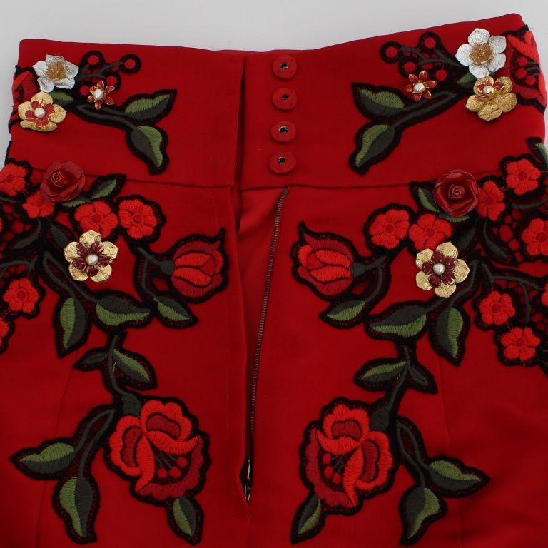 Dolce & Gabbana Red Silk Roses Sicily Shorts