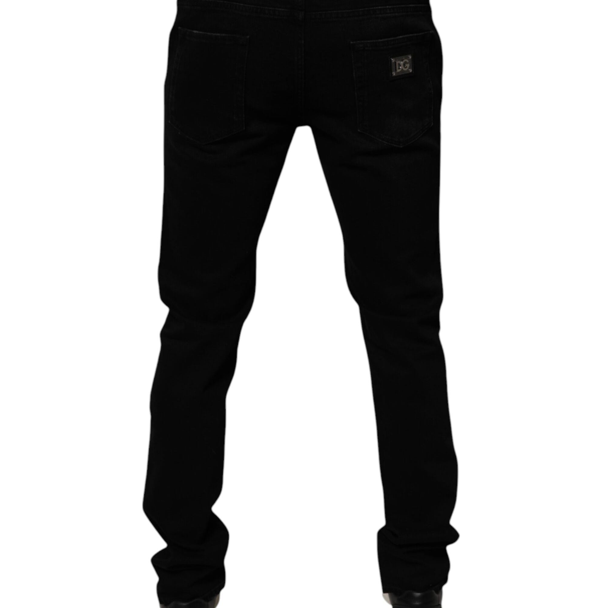 Dolce & Gabbana Black Cotton Tattered Skinny Men Denim Jeans