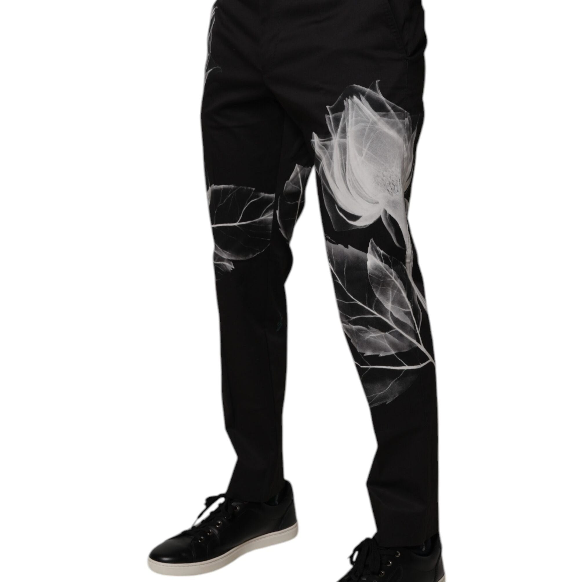 Dolce & Gabbana Black Cotton Floral Skinny Dress Pants