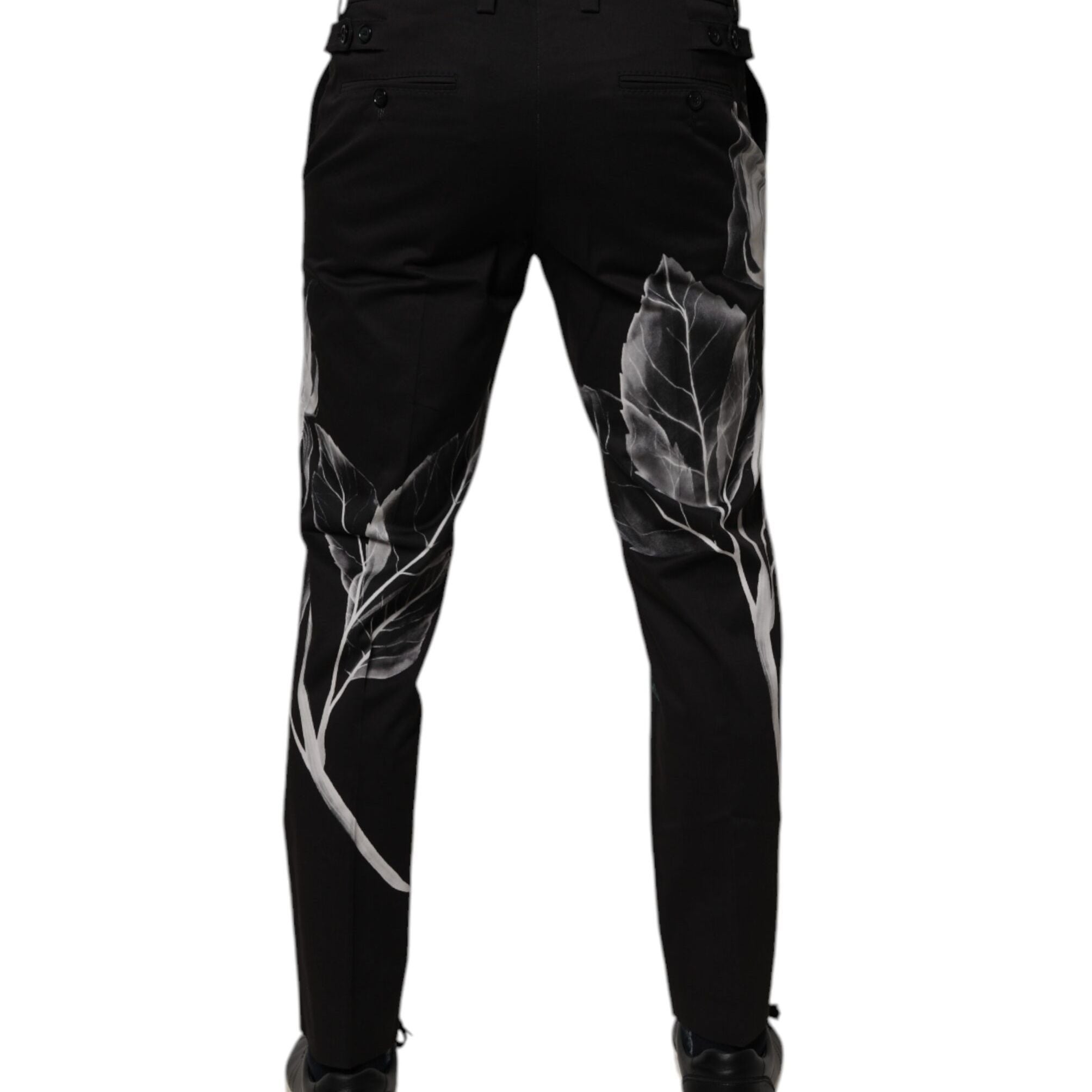 Dolce & Gabbana Black Cotton Floral Skinny Dress Pants