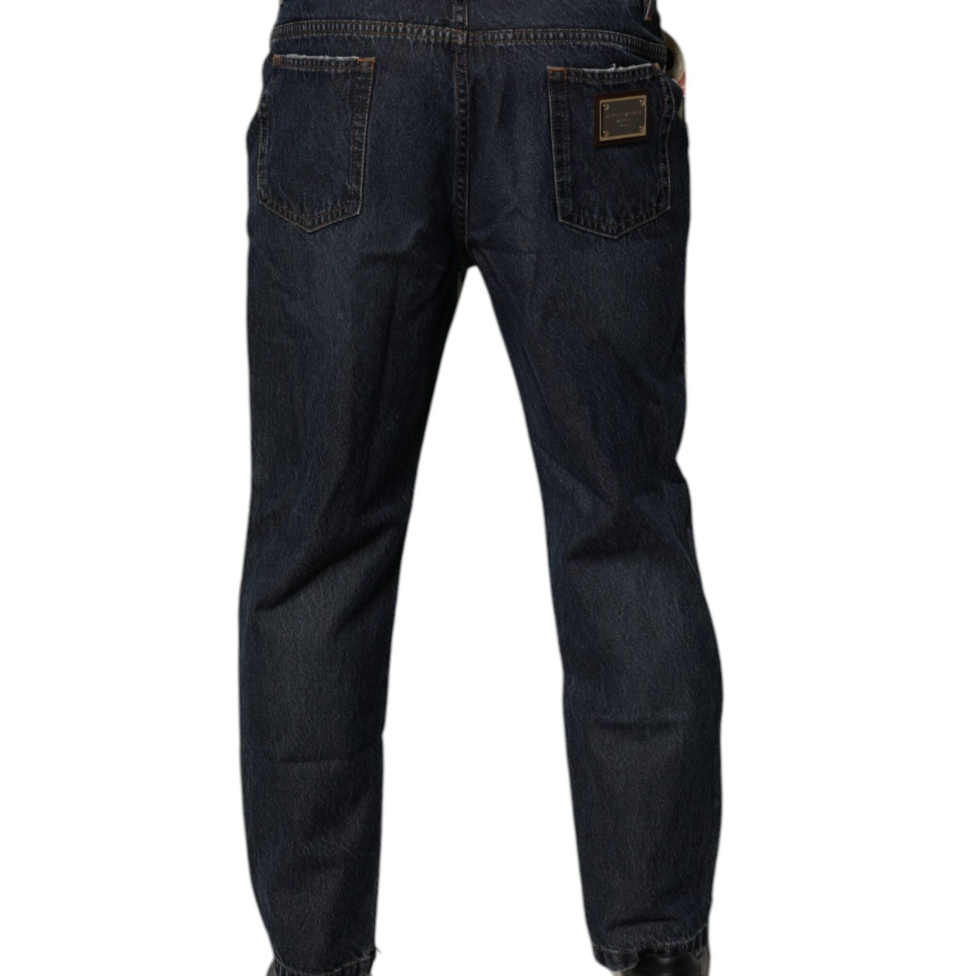 Dolce & Gabbana Beige Blue Floral Cotton Men Denim Jeans