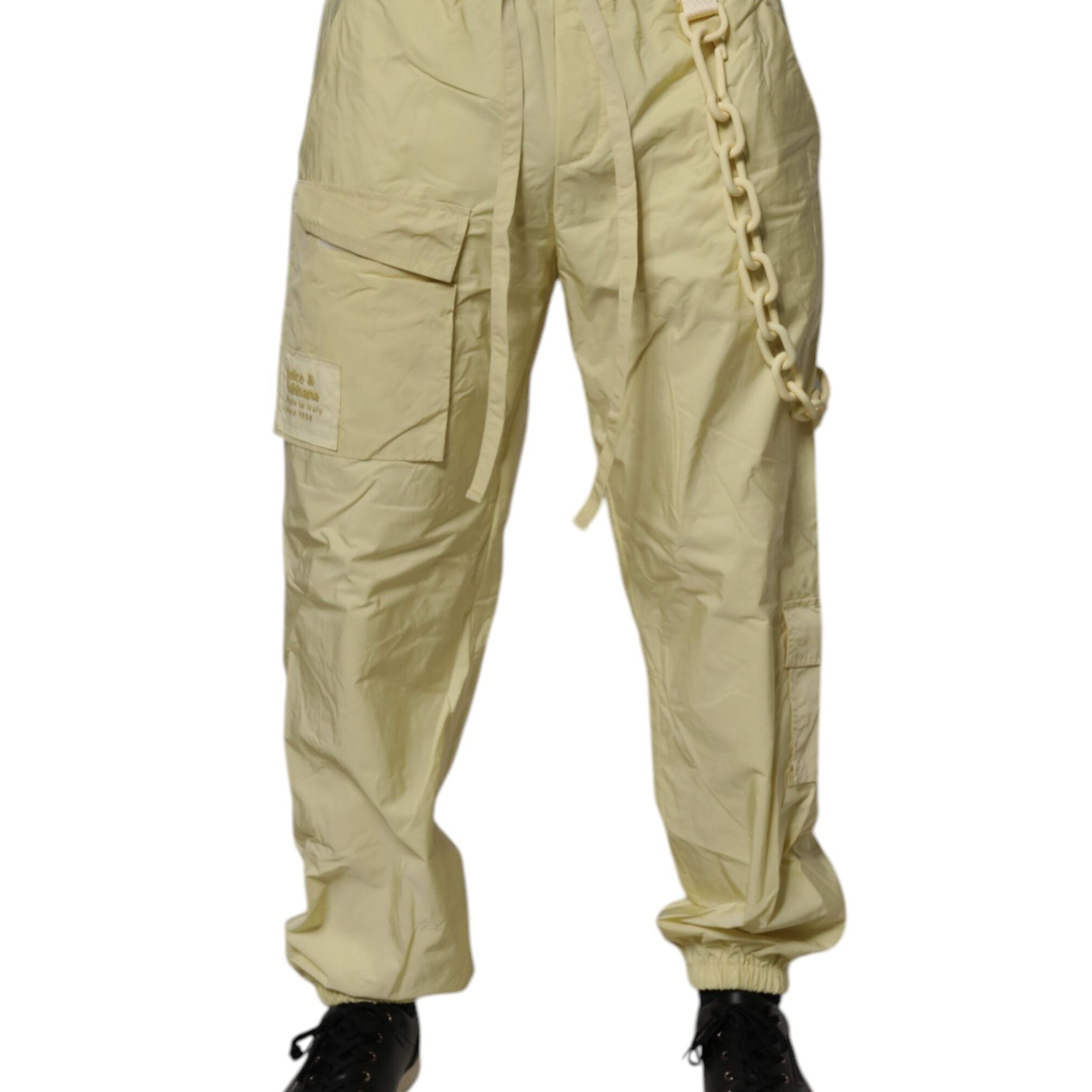 Dolce & Gabbana Yellow Nylon Cargo Chain Men Jogger Pants