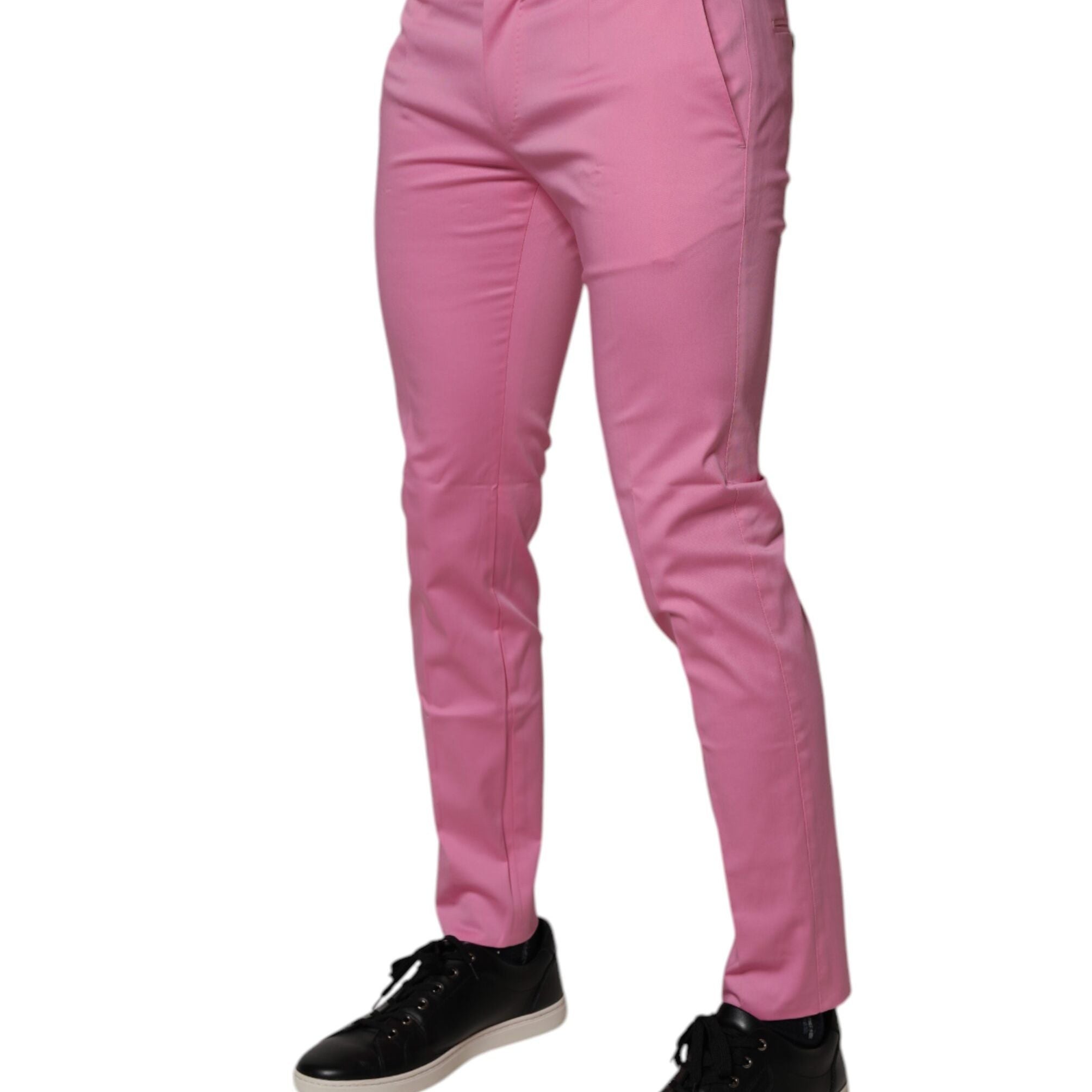 Dolce & Gabbana Pink Cotton Slim Fit Men Dress Formal Pants