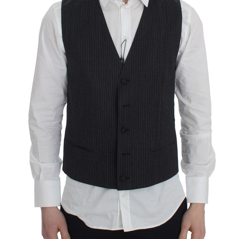 Dolce & Gabbana Gray Striped Formal Vest