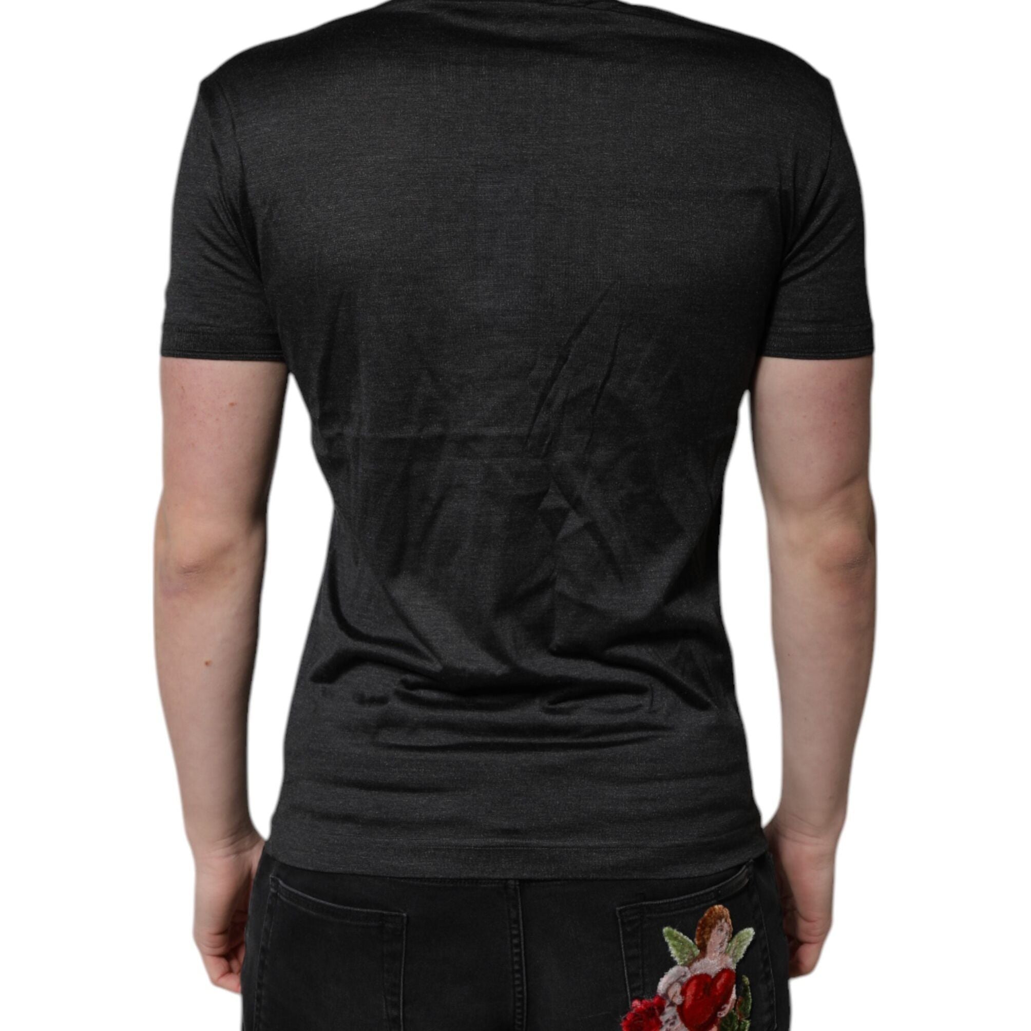 Dolce & Gabbana Dark Gray Silk V-neck Short Sleeves T-shirt
