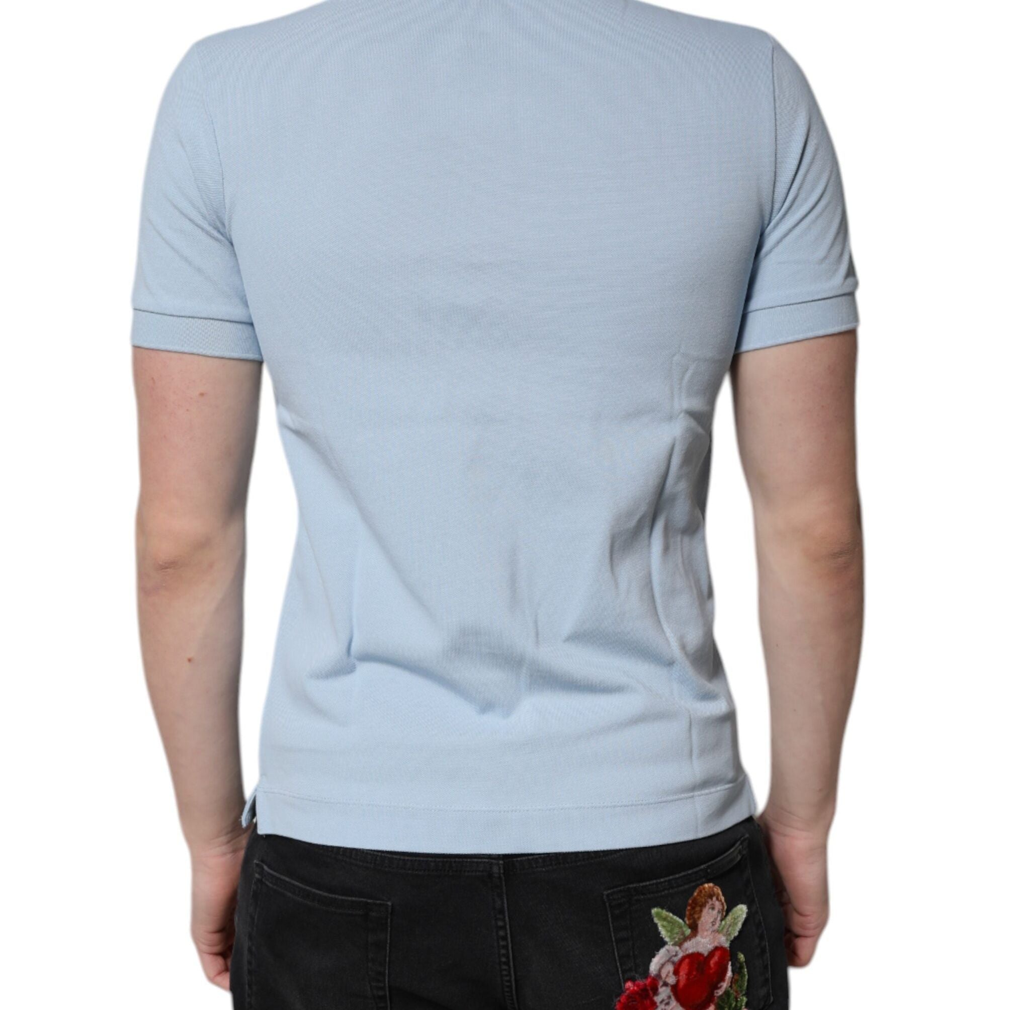 Dolce & Gabbana Sky Blue Cotton Crown Collared Polo T-shirt