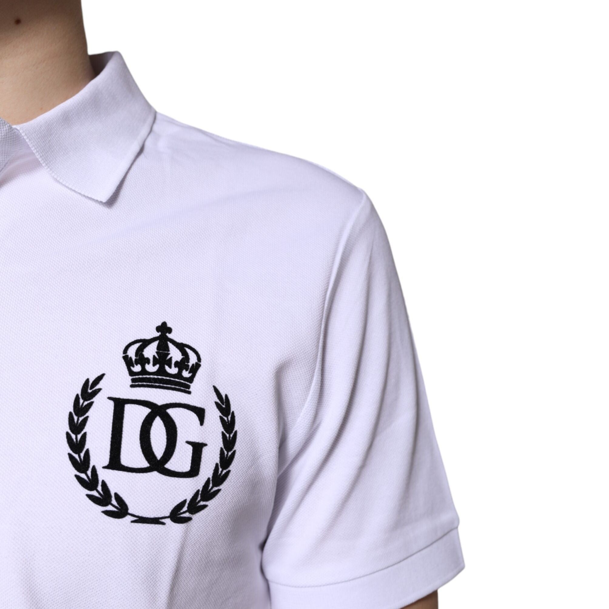 Dolce & Gabbana White Cotton Crown Collared Men Polo T-shirt