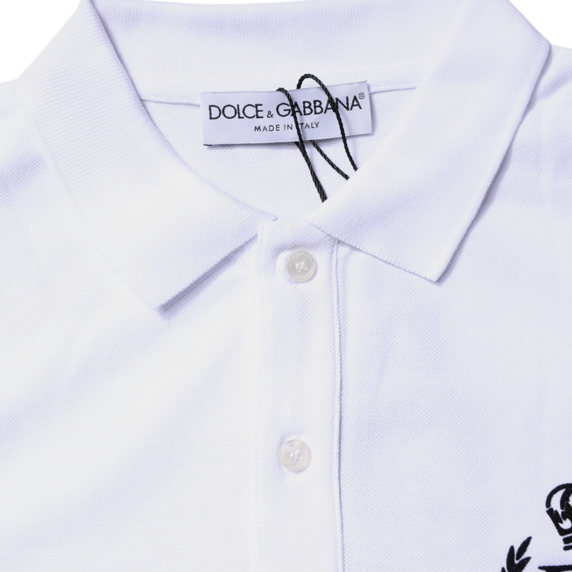 Dolce & Gabbana White Cotton Crown Collared Men Polo T-shirt