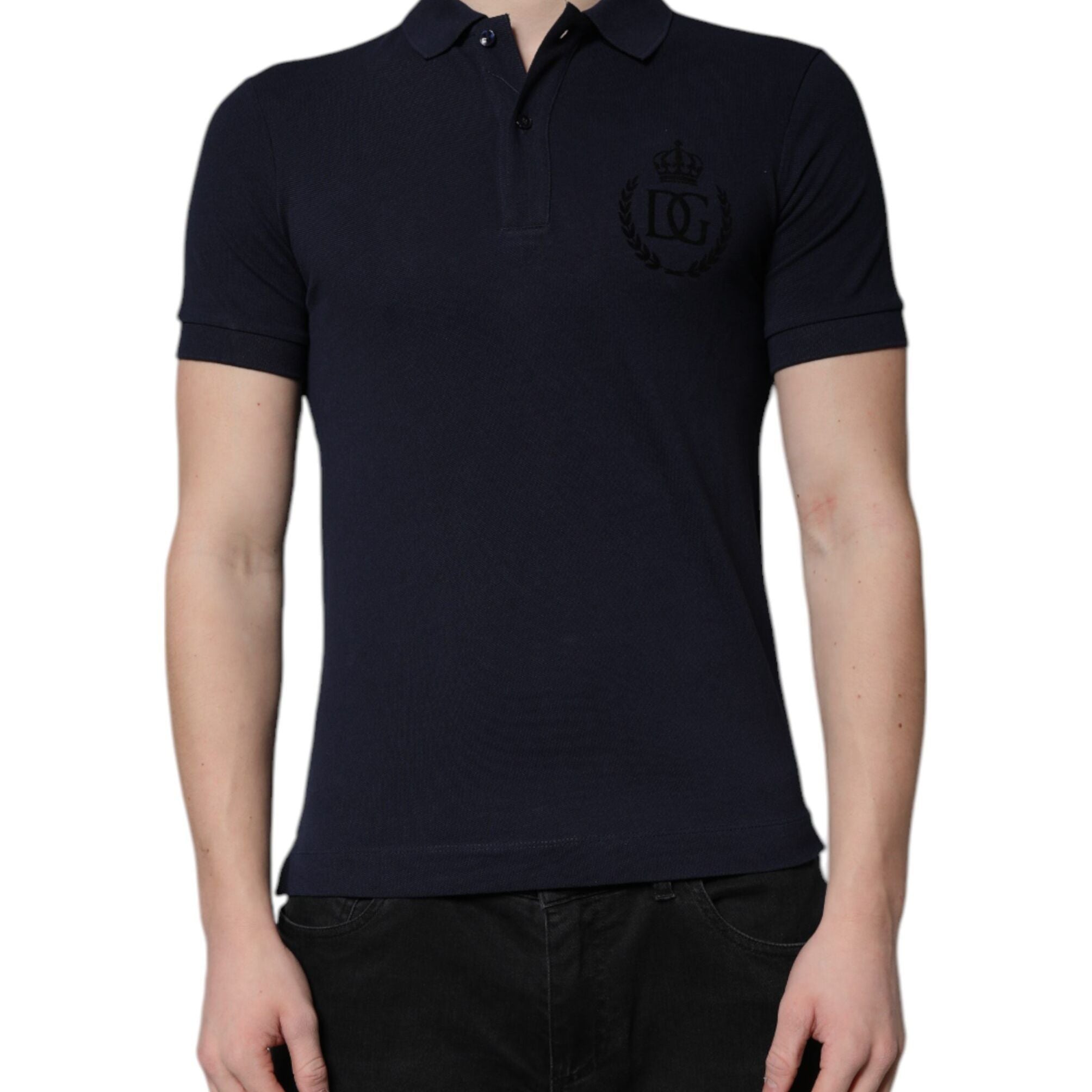 Dolce & Gabbana Dark Blue Cotton Crown Collared Polo T-shirt