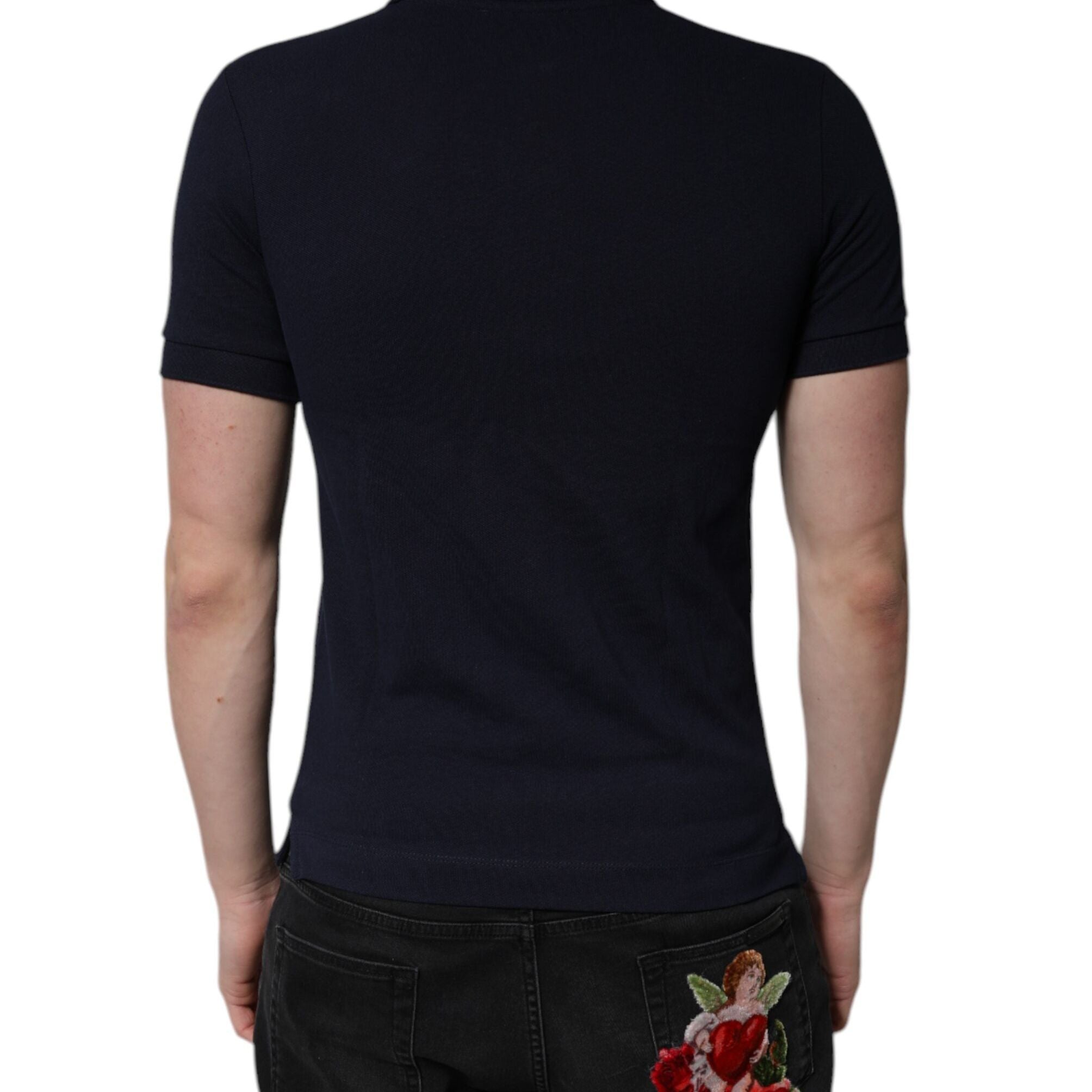 Dolce & Gabbana Dark Blue Cotton Crown Collared Polo T-shirt