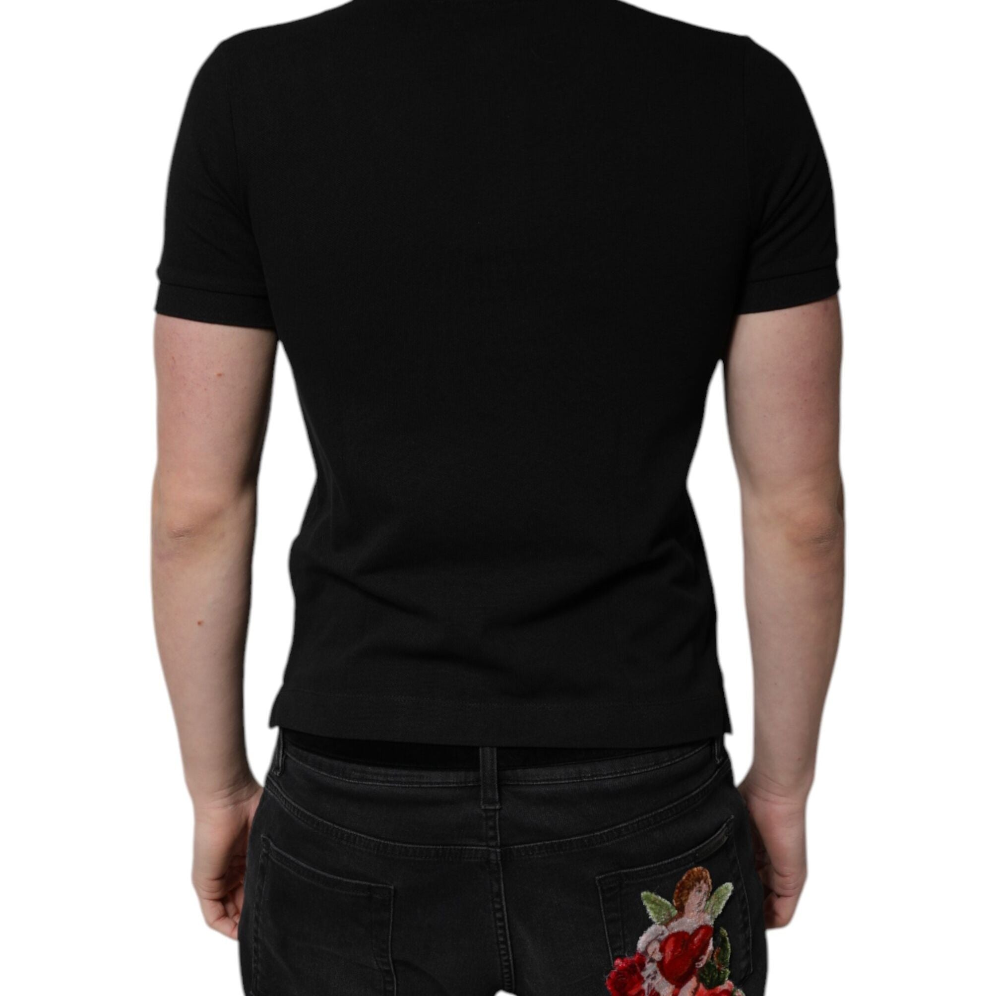 Dolce & Gabbana Black Cotton DG Logo Collared Polo T-shirt