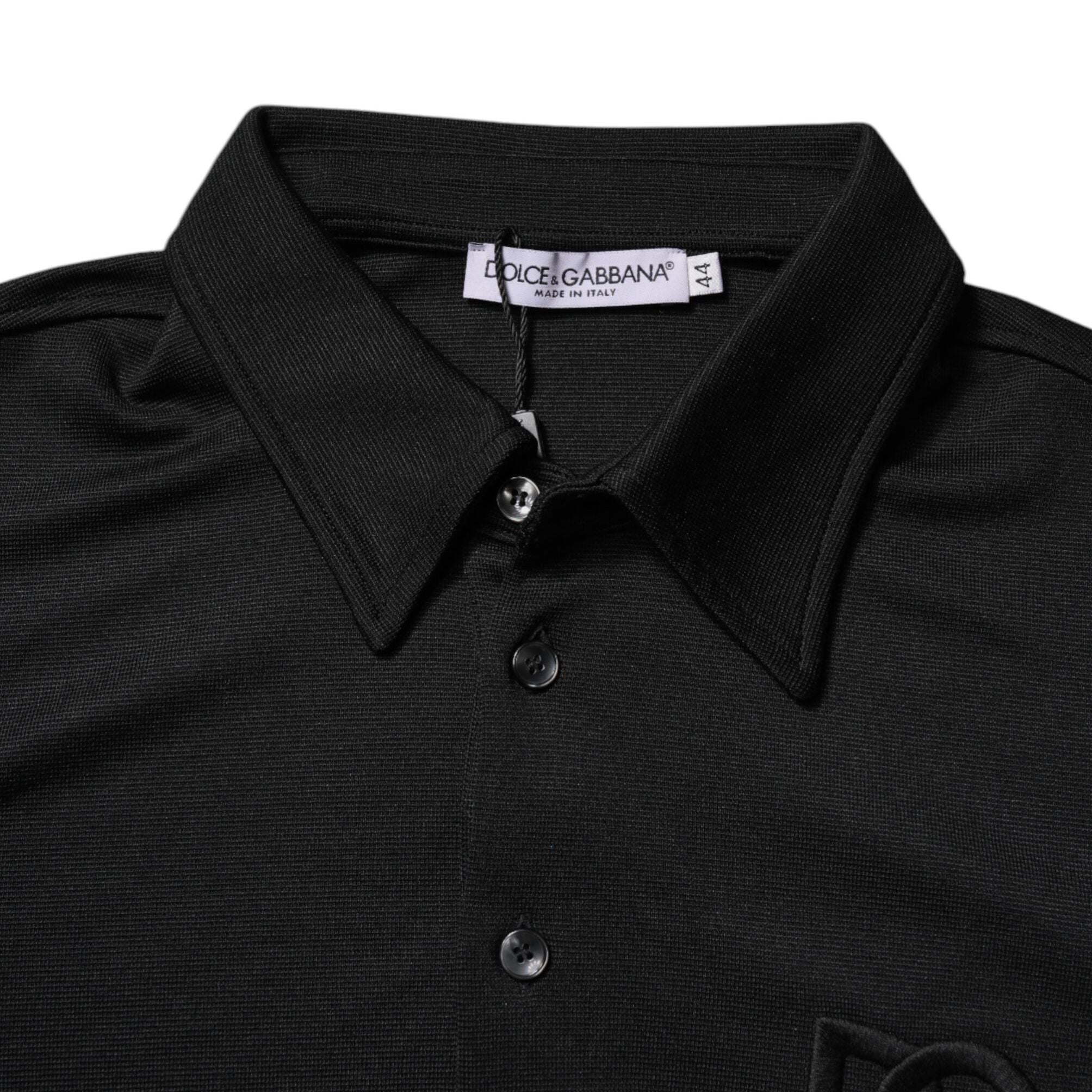Dolce & Gabbana Black Polyester DG Logo Collared Polo T-shirt