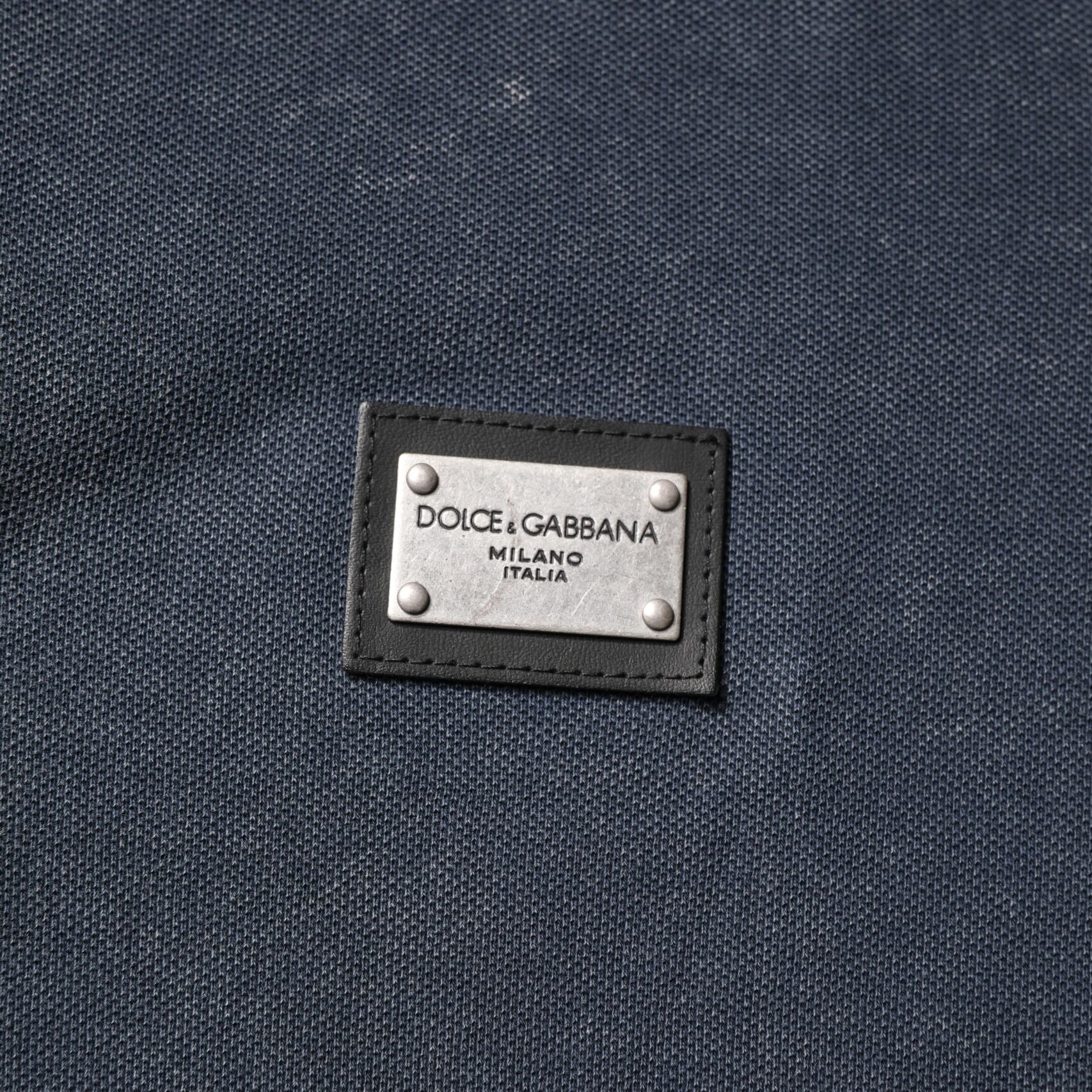 Dolce & Gabbana Dark Blue Logo Plaque Cotton Men Polo Shirt T-shirt